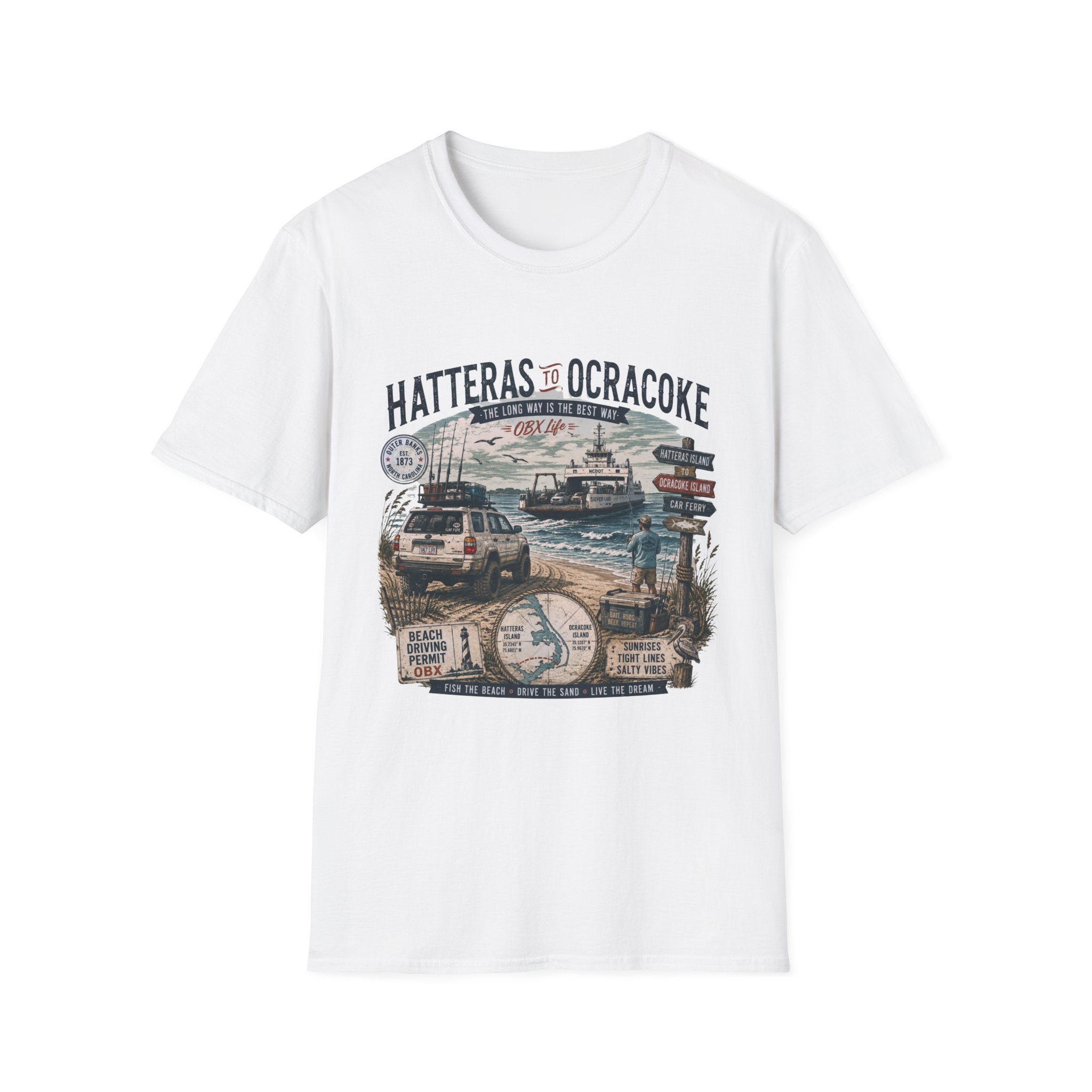Outer Banks Road Trip T‑Shirt — Hatteras to Ocracoke Coastal Vintage Design