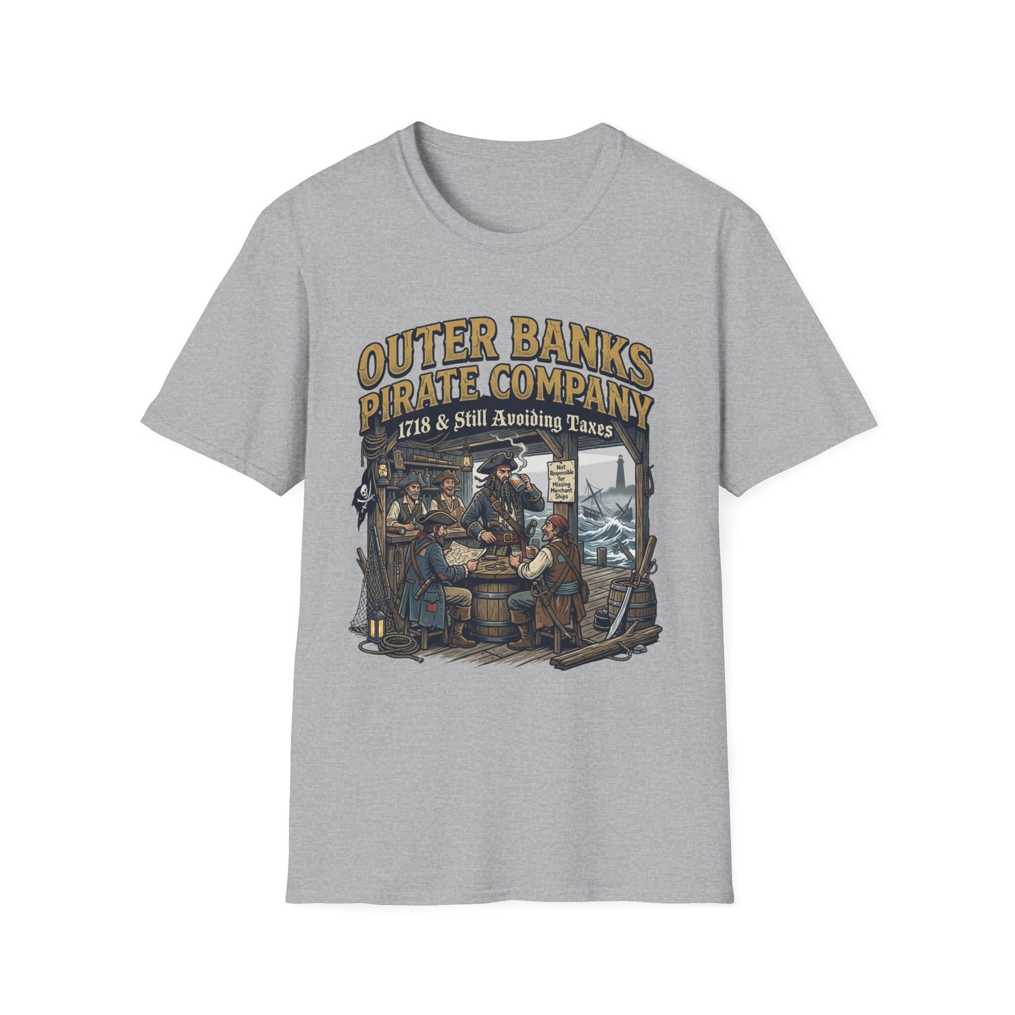 Outer Banks Pirate Company T-Shirt — "1718 & Still Avoiding Taxes" Vintage Nautical Tee