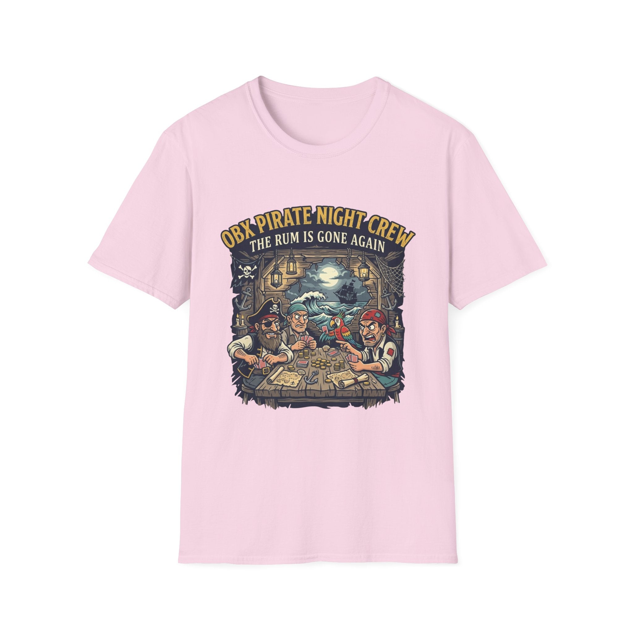 Pirate Night Crew T‑Shirt — "OBX Pirate Night Crew: The Rum Is Gone Again" Graphic Tee