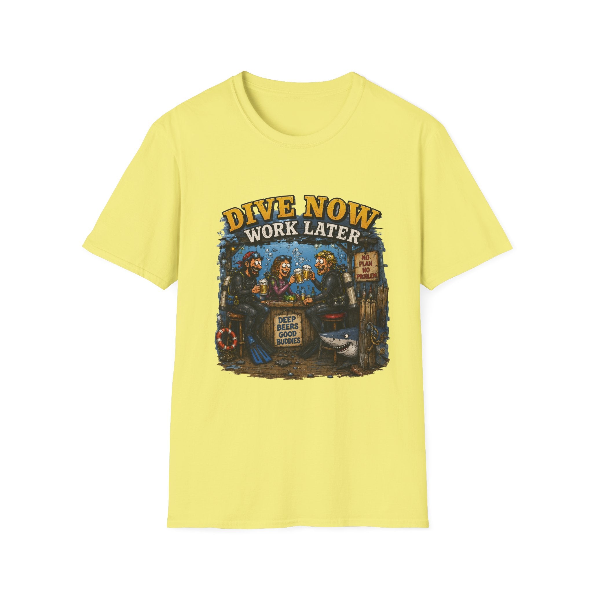 Dive Now Work Later T-Shirt — Funny Scuba Diving Tee for Divers