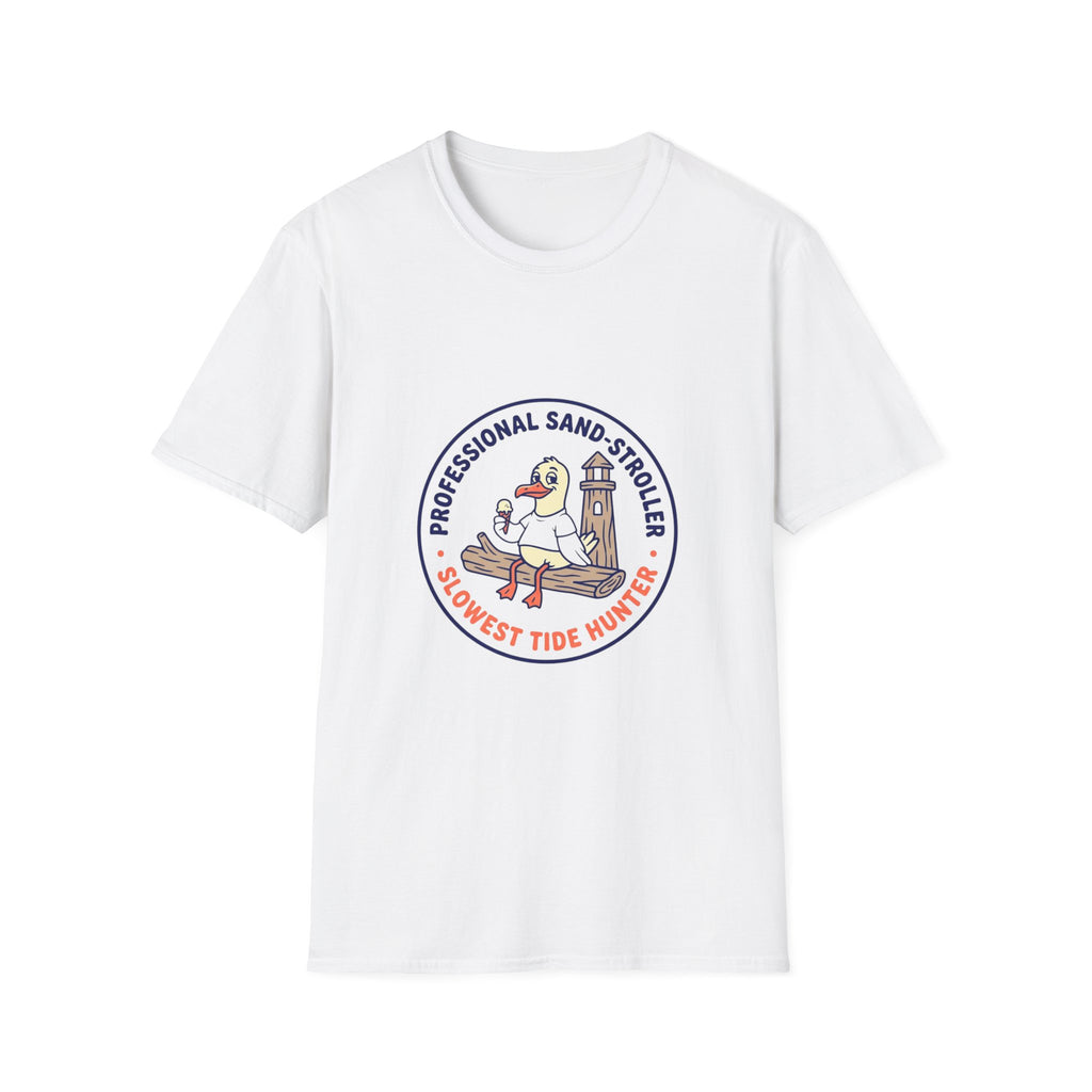 T-Shirt — "Professional Sand Stroller" Seagull Design (Slowest Tide Hunter)