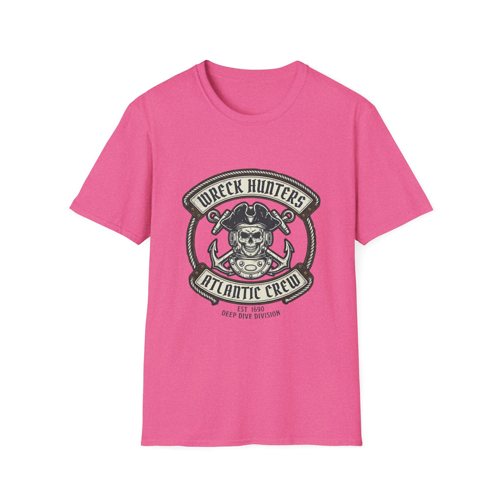 Wreck Hunters Atlantic Crew T‑Shirt — Pirate Skull & Anchor Nautical Graphic Tee