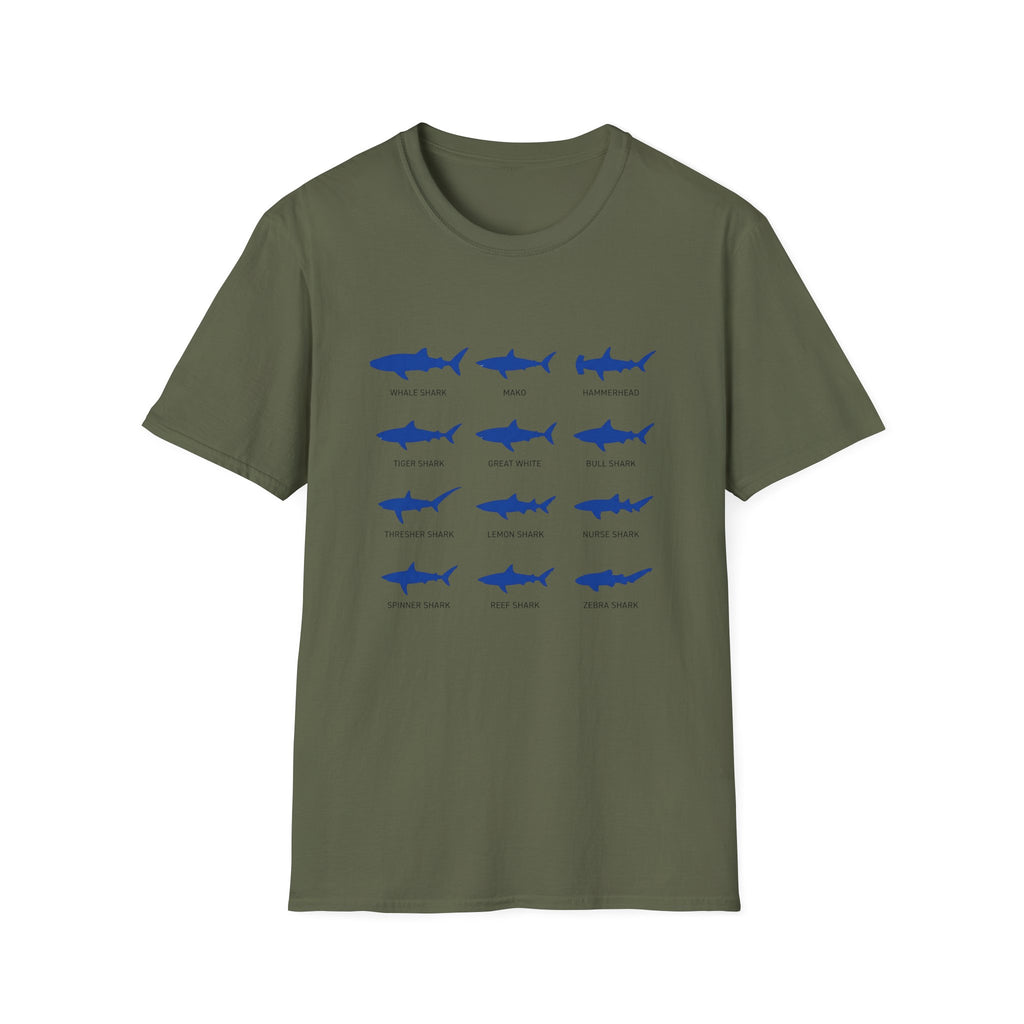 Shark Species Chart T-Shirt – Illustrated Blue Sharks Tee