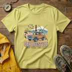 OBX Lifestyle Surf Wagon T-Shirt — Coastal Beach Vintage Lighthouse Tee