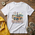 OBX Lifestyle Surf Wagon T-Shirt — Coastal Beach Vintage Lighthouse Tee