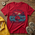 Live Salty Boat Tee — Coastal Sunset Nautical T-Shirt (BlueCurrent)