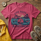 Live Salty Boat Tee — Coastal Sunset Nautical T-Shirt (BlueCurrent)