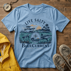 Live Salty Boat Tee — Coastal Sunset Nautical T-Shirt (BlueCurrent)