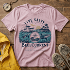 Live Salty Boat Tee — Coastal Sunset Nautical T-Shirt (BlueCurrent)