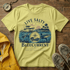 Live Salty Boat Tee — Coastal Sunset Nautical T-Shirt (BlueCurrent)