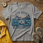 Live Salty Boat Tee — Coastal Sunset Nautical T-Shirt (BlueCurrent)