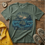 Live Salty Boat Tee — Coastal Sunset Nautical T-Shirt (BlueCurrent)