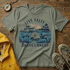 Live Salty Boat Tee — Coastal Sunset Nautical T-Shirt (BlueCurrent)