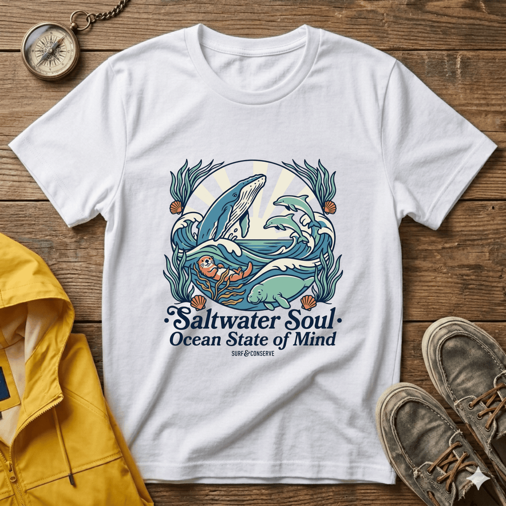 Ocean Whale T-Shirt — “Saltwater Soul • Ocean State of Mind” Graphic Tee