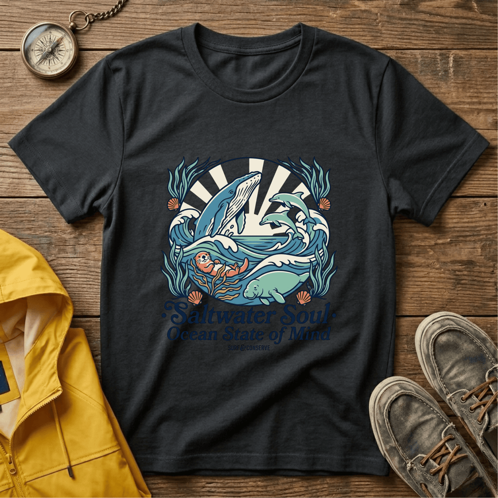 Ocean Whale T-Shirt — “Saltwater Soul • Ocean State of Mind” Graphic Tee