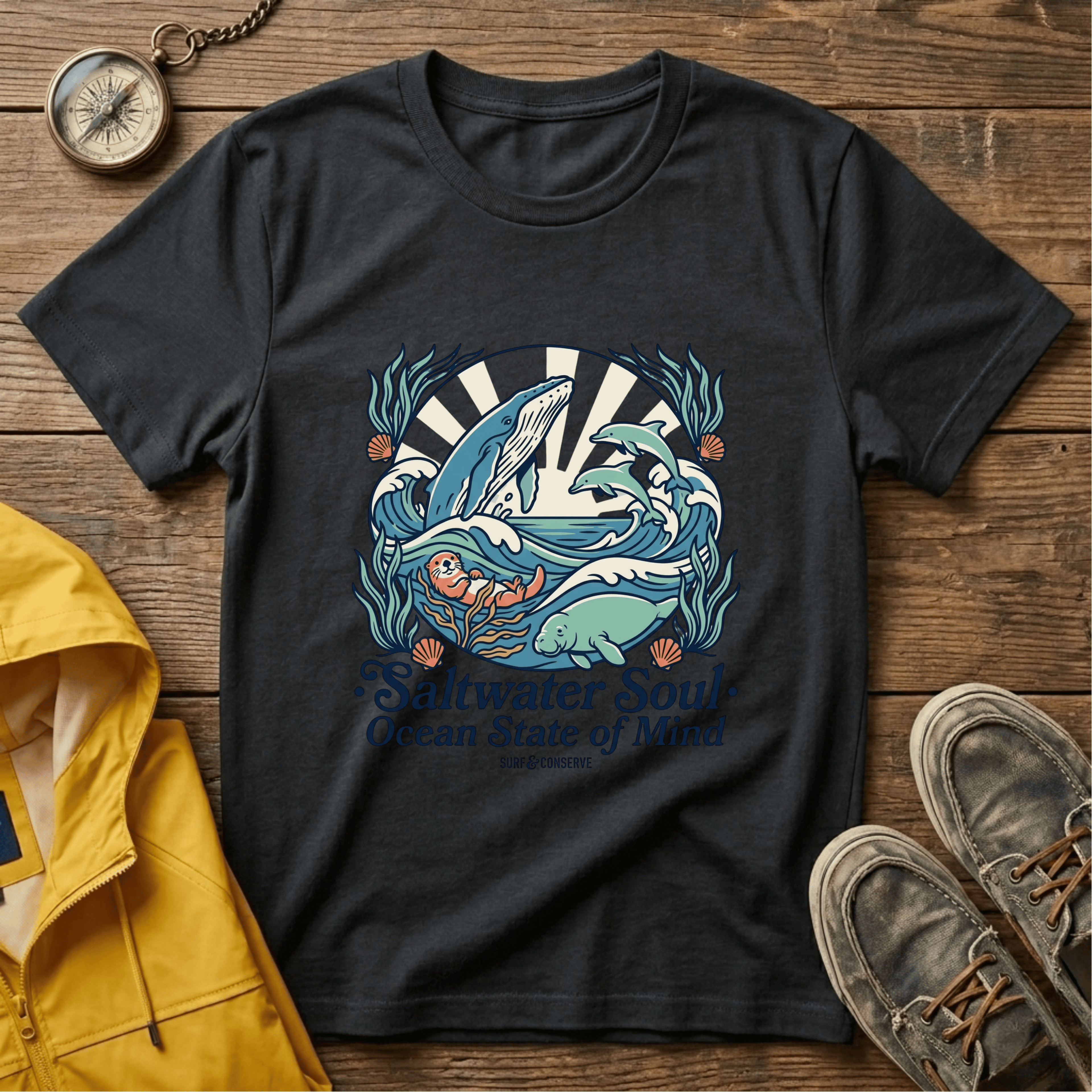 Ocean Whale T-Shirt — “Saltwater Soul • Ocean State of Mind” Graphic Tee
