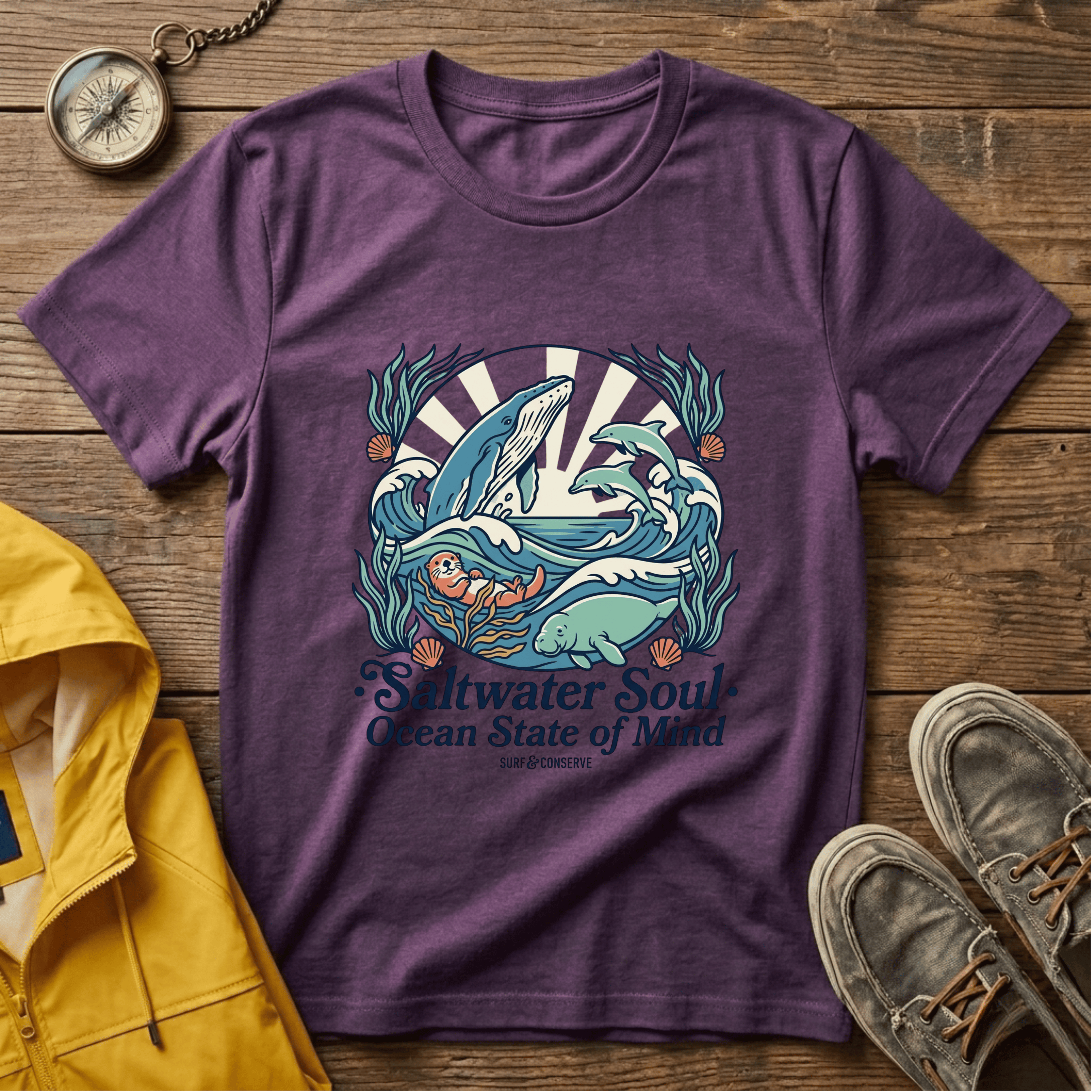 Ocean Whale T-Shirt — “Saltwater Soul • Ocean State of Mind” Graphic Tee