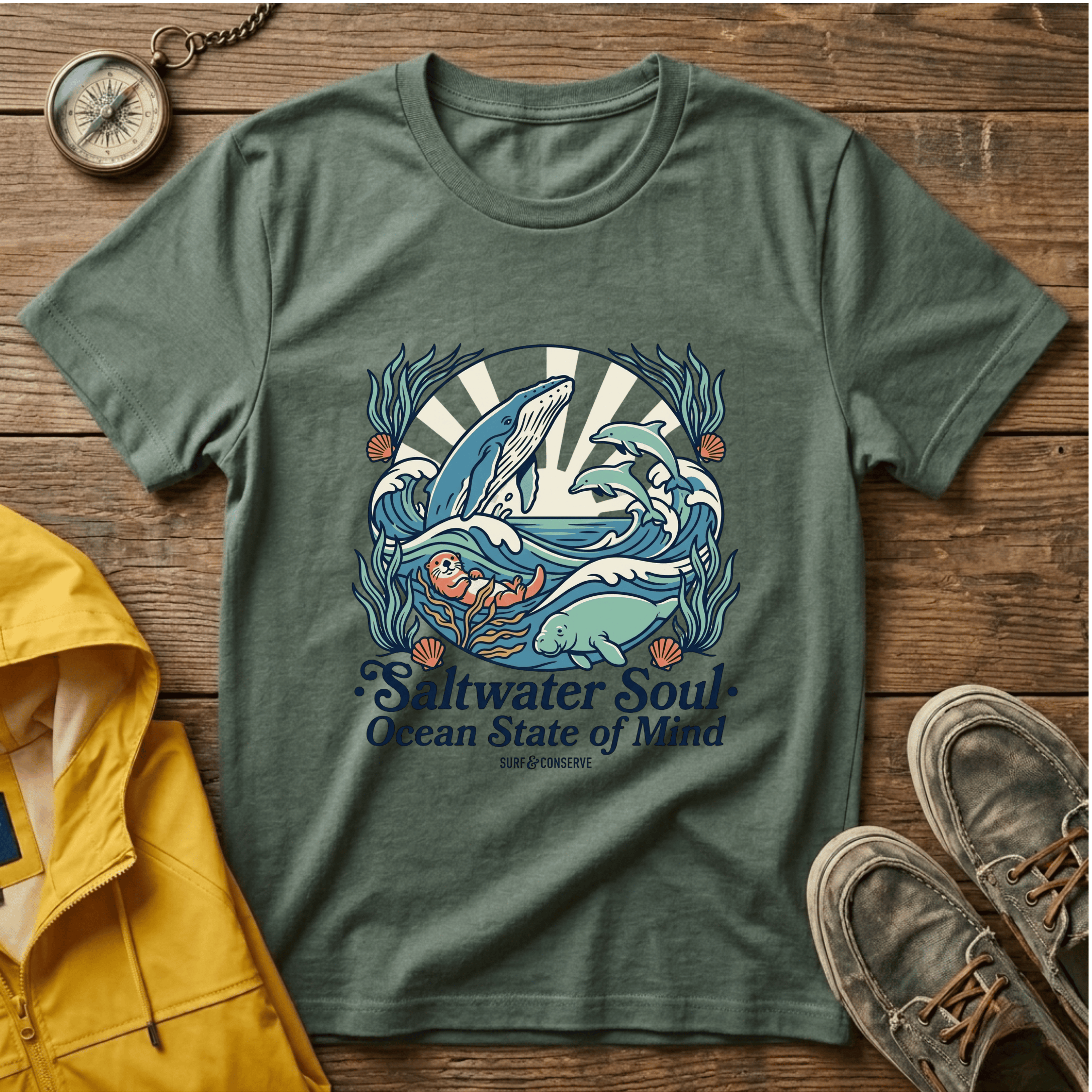 Ocean Whale T-Shirt — “Saltwater Soul • Ocean State of Mind” Graphic Tee