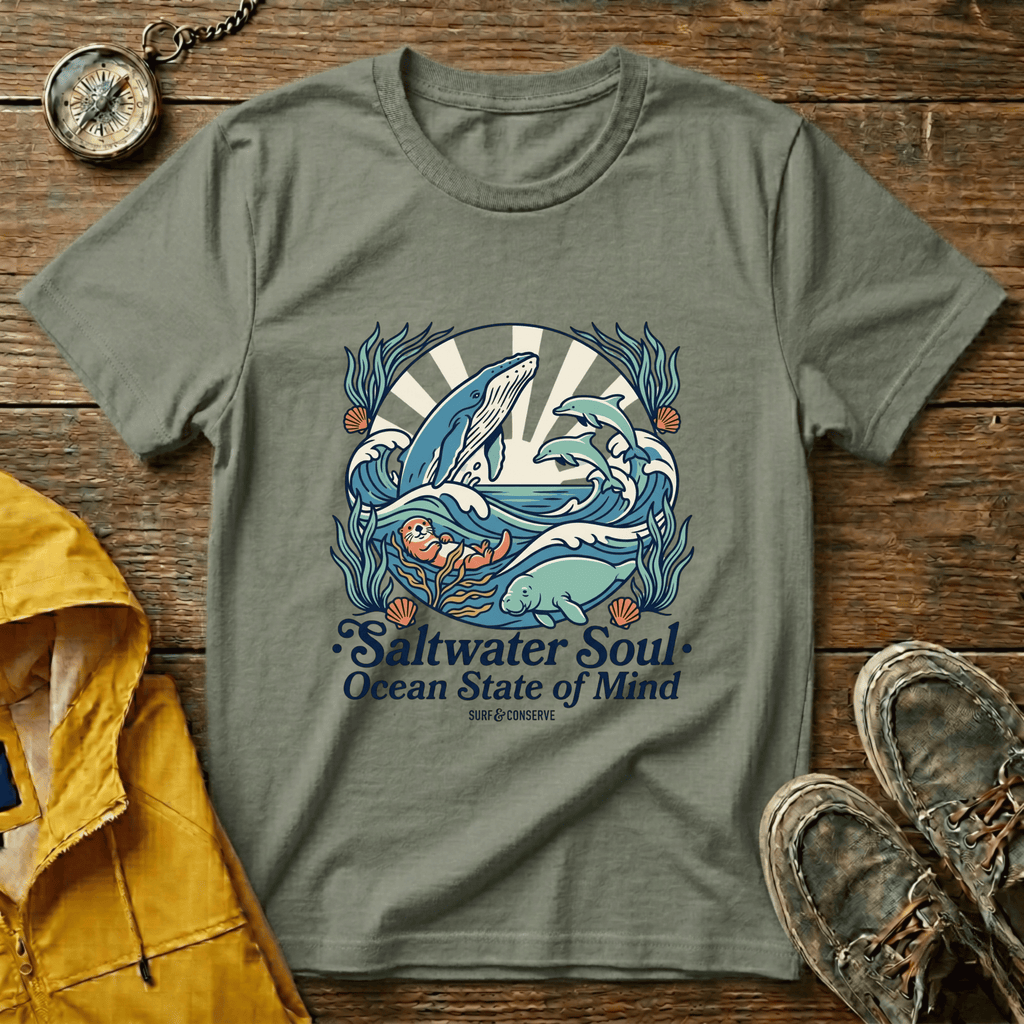 Ocean Whale T-Shirt — “Saltwater Soul • Ocean State of Mind” Graphic Tee