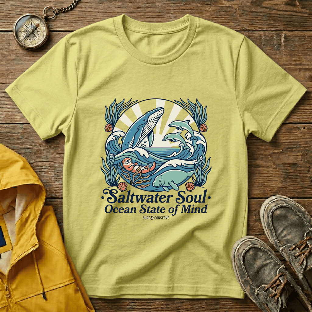 Ocean Whale T-Shirt — “Saltwater Soul • Ocean State of Mind” Graphic Tee