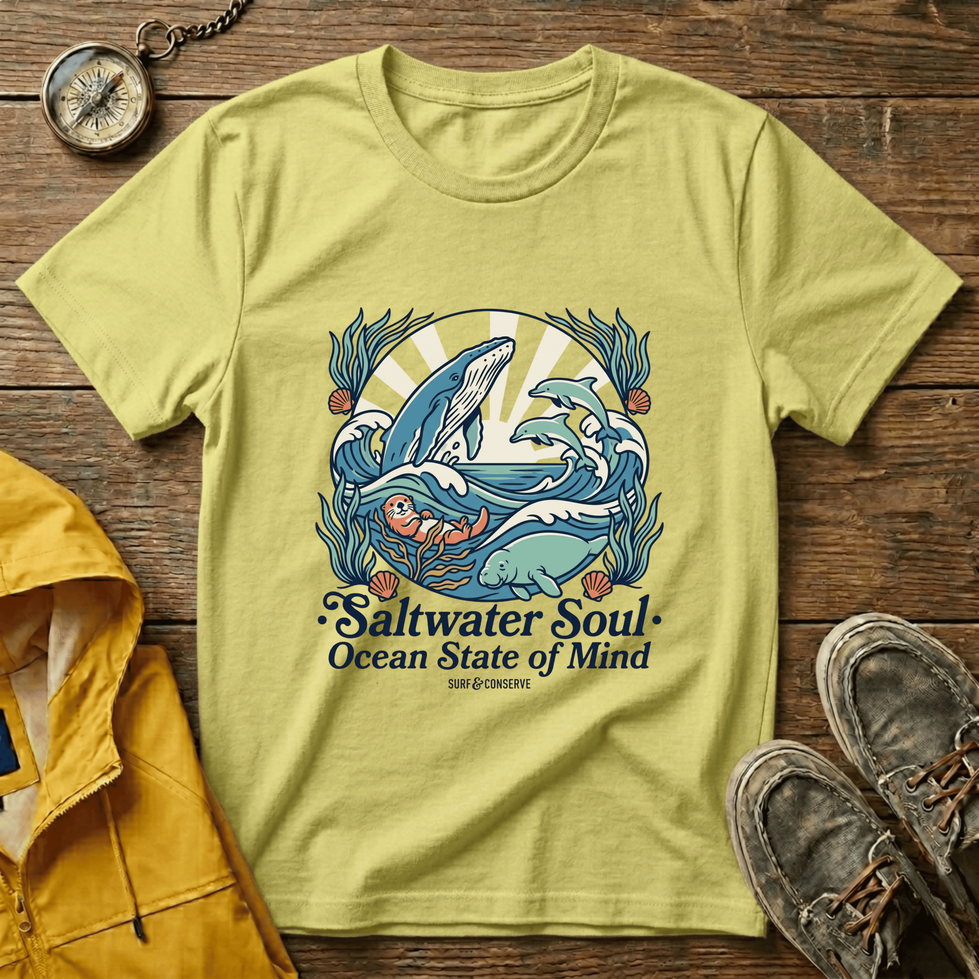 Ocean Whale T-Shirt — “Saltwater Soul • Ocean State of Mind” Graphic Tee