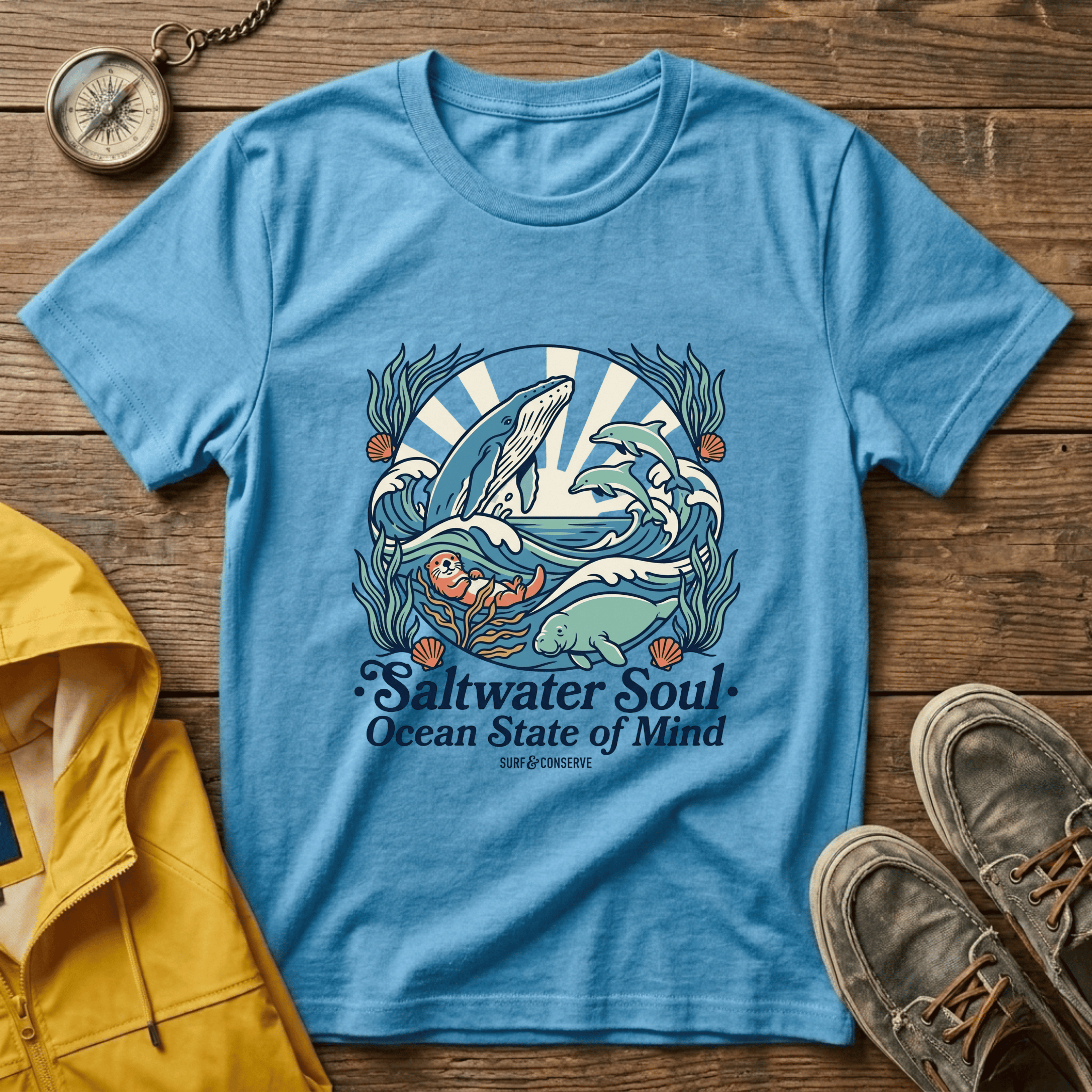 Ocean Whale T-Shirt — “Saltwater Soul • Ocean State of Mind” Graphic Tee