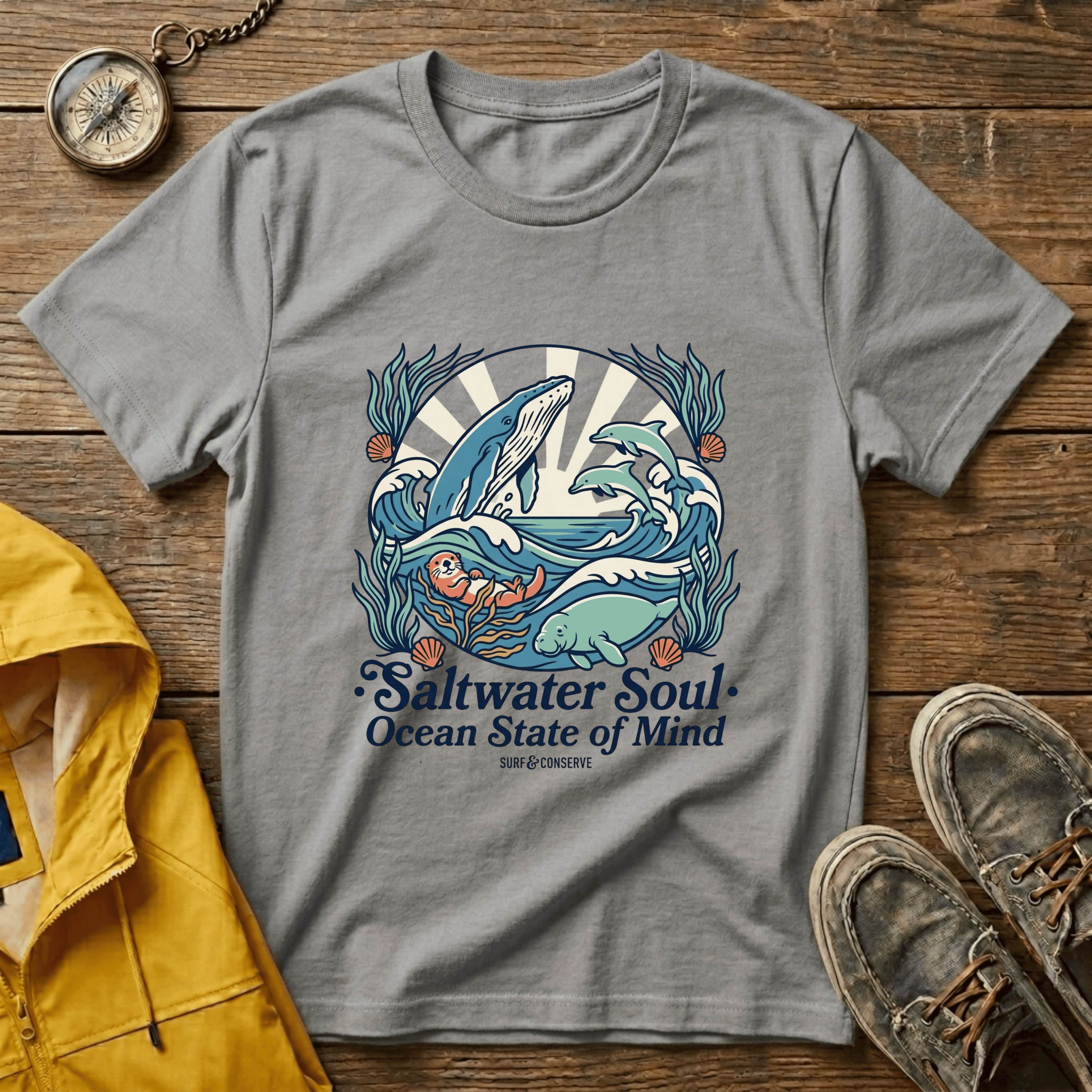 Ocean Whale T-Shirt — “Saltwater Soul • Ocean State of Mind” Graphic Tee