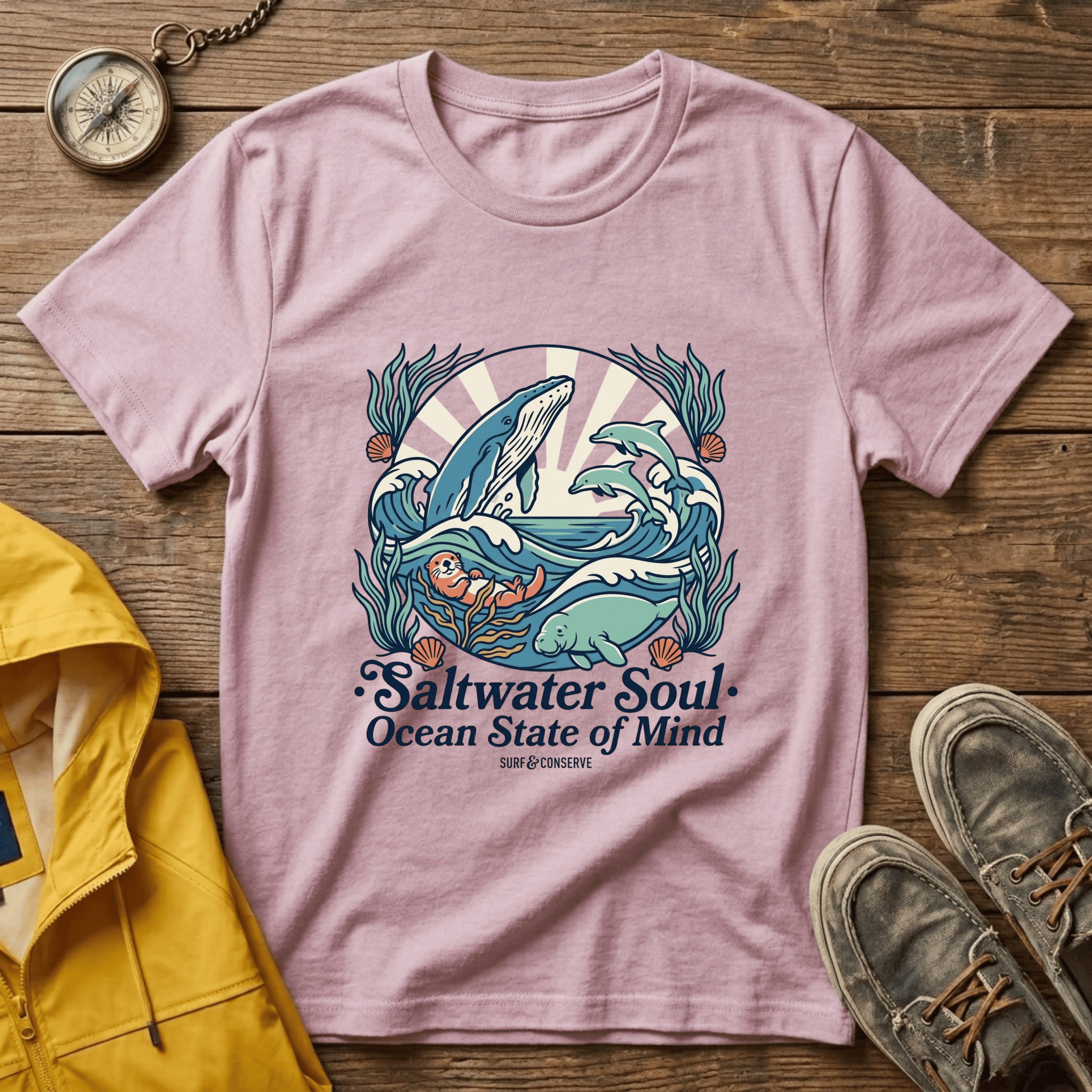 Ocean Whale T-Shirt — “Saltwater Soul • Ocean State of Mind” Graphic Tee