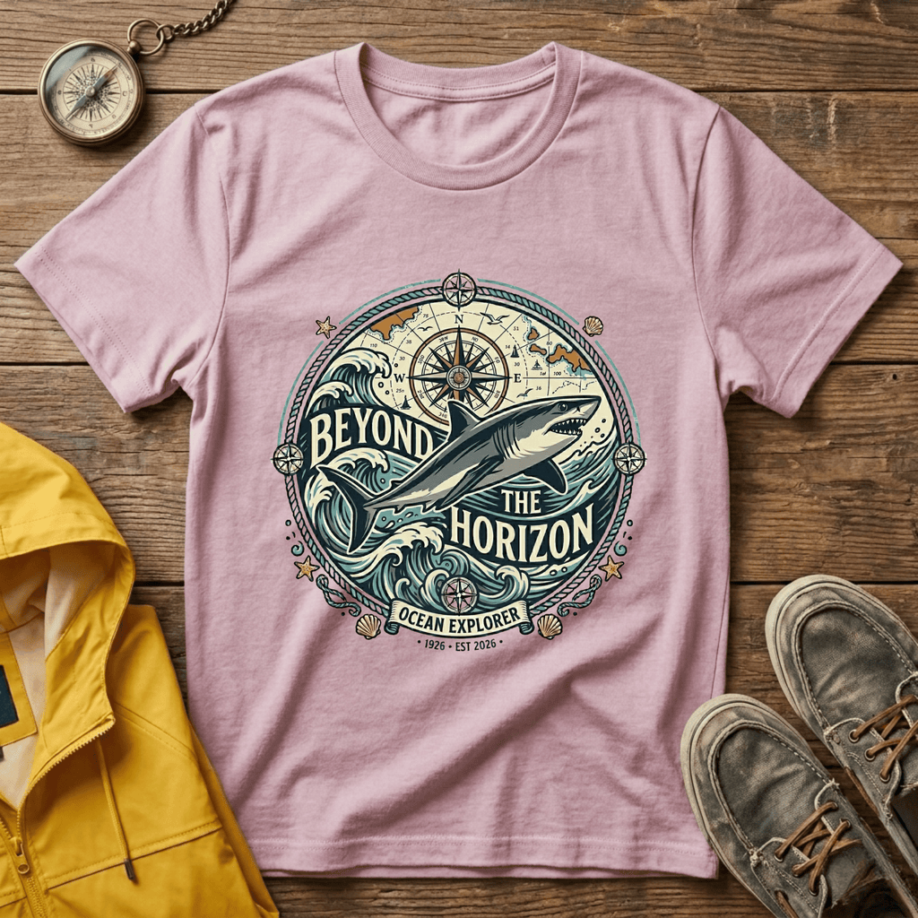 T-Shirt — "Beyond the Horizon" Shark Compass Graphic Tee