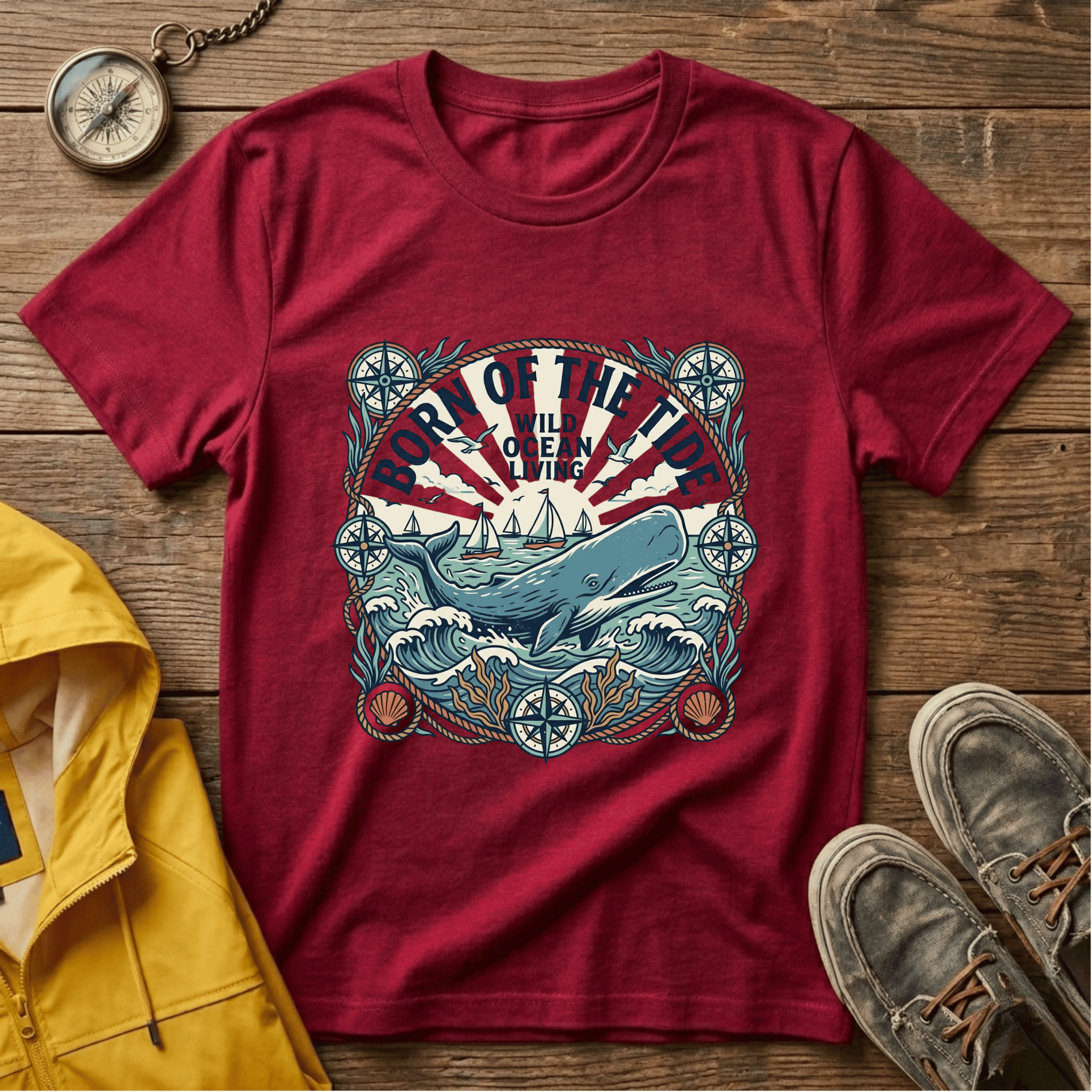 Born of the Tide T-Shirt — 'Wild Ocean Living' Nautical Whale Graphic Tee