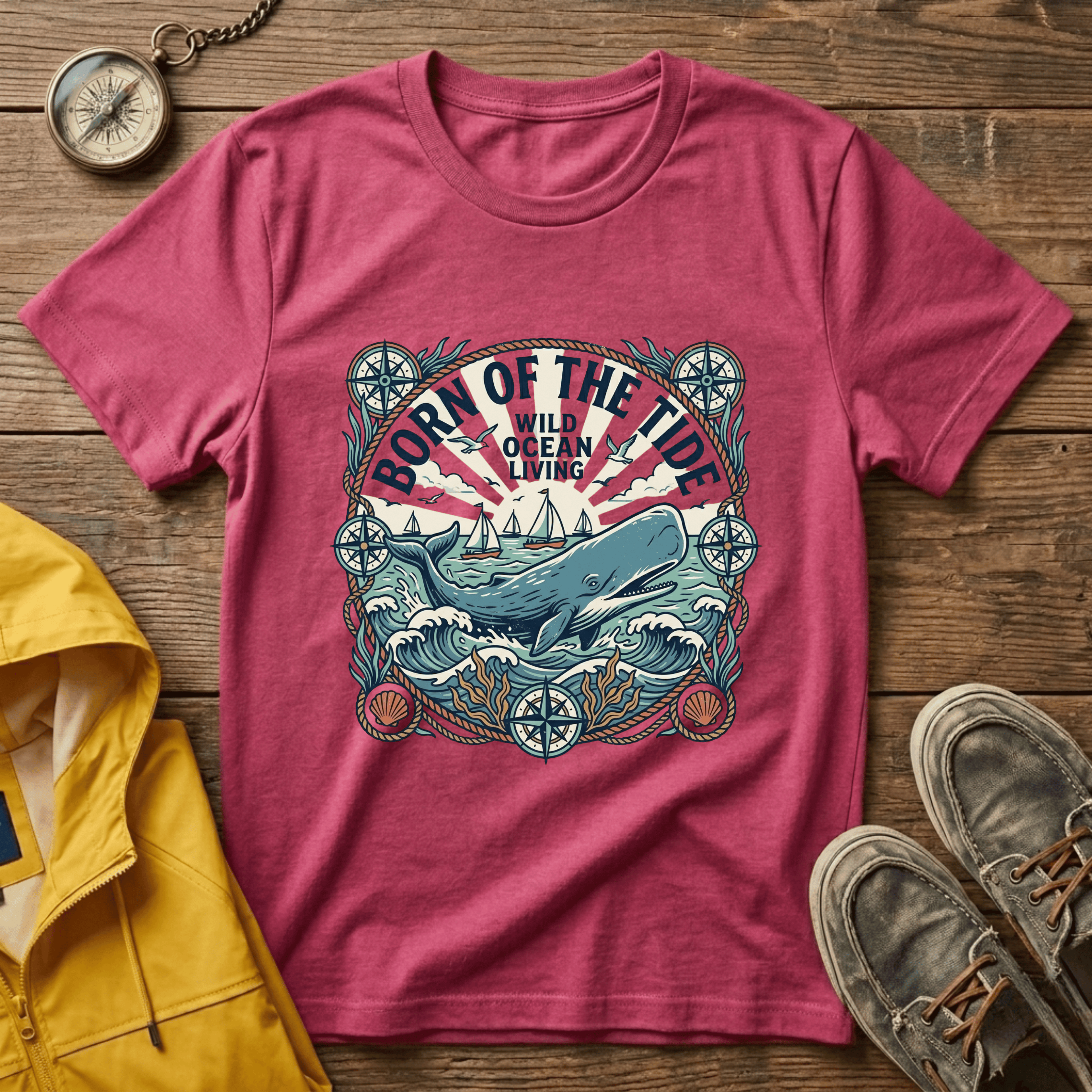 Born of the Tide T-Shirt — 'Wild Ocean Living' Nautical Whale Graphic Tee
