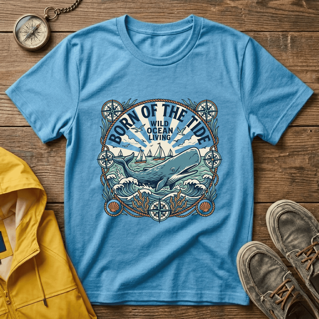 Born of the Tide T-Shirt — 'Wild Ocean Living' Nautical Whale Graphic Tee