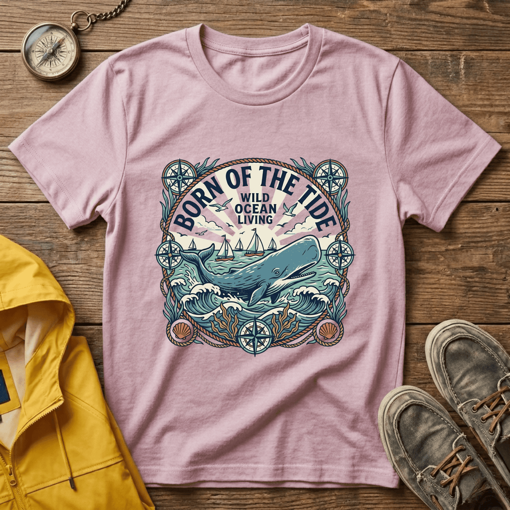 Born of the Tide T-Shirt — 'Wild Ocean Living' Nautical Whale Graphic Tee