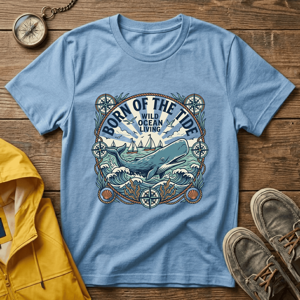 Born of the Tide T-Shirt — 'Wild Ocean Living' Nautical Whale Graphic Tee