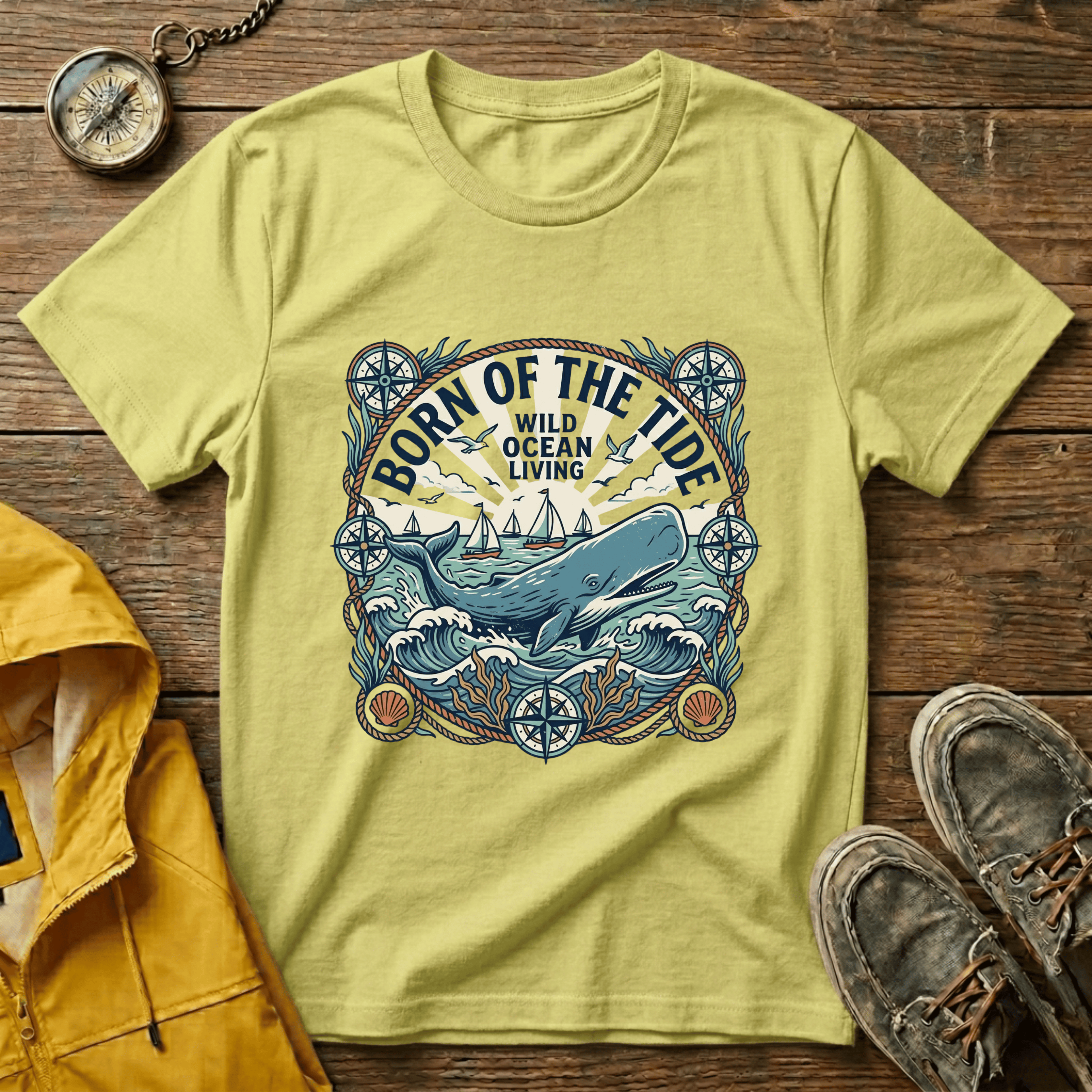 Born of the Tide T-Shirt — 'Wild Ocean Living' Nautical Whale Graphic Tee
