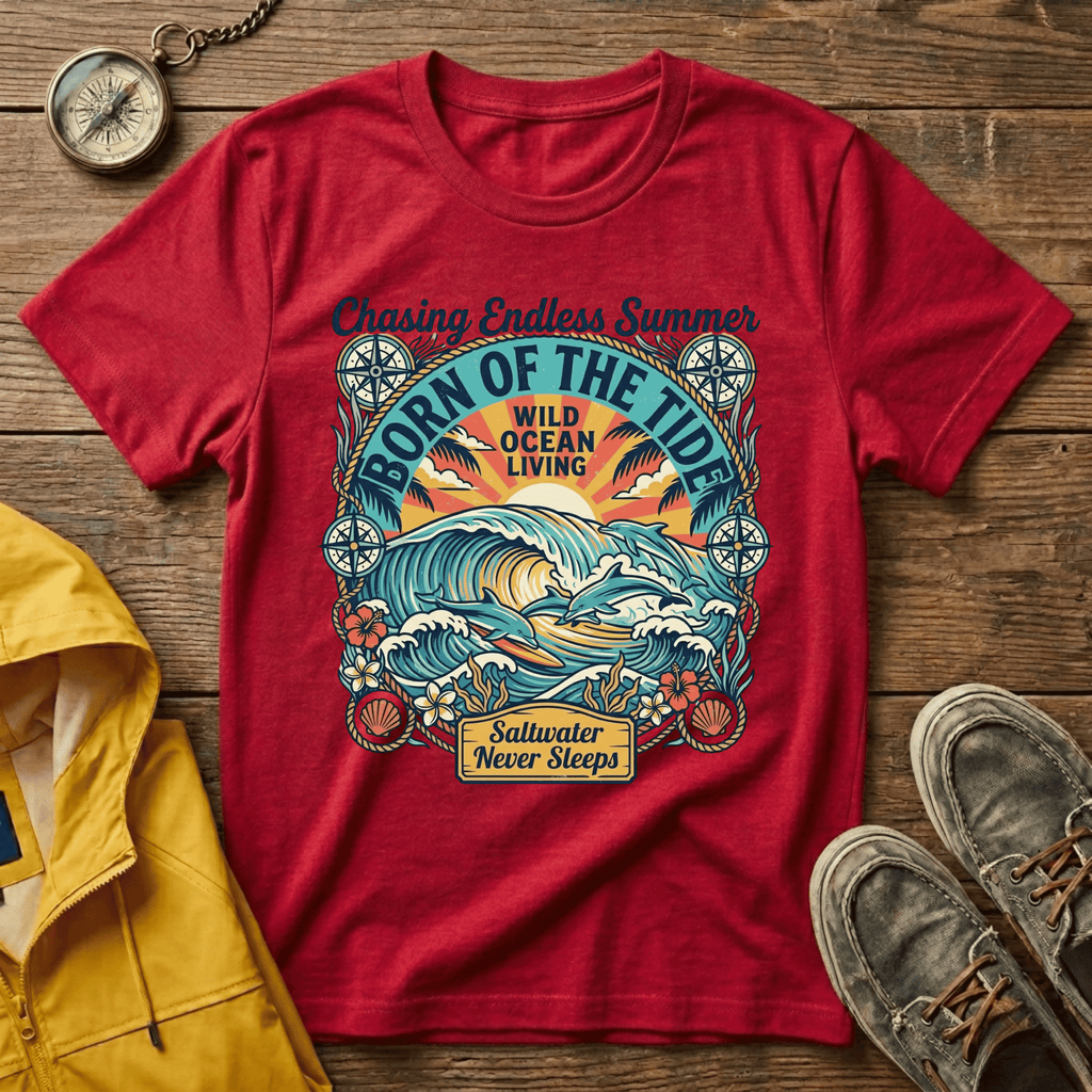 T-shirt graphique Born of the Tide – T-shirt vintage sur le thème de l'océan "Chasing Endless Summer"