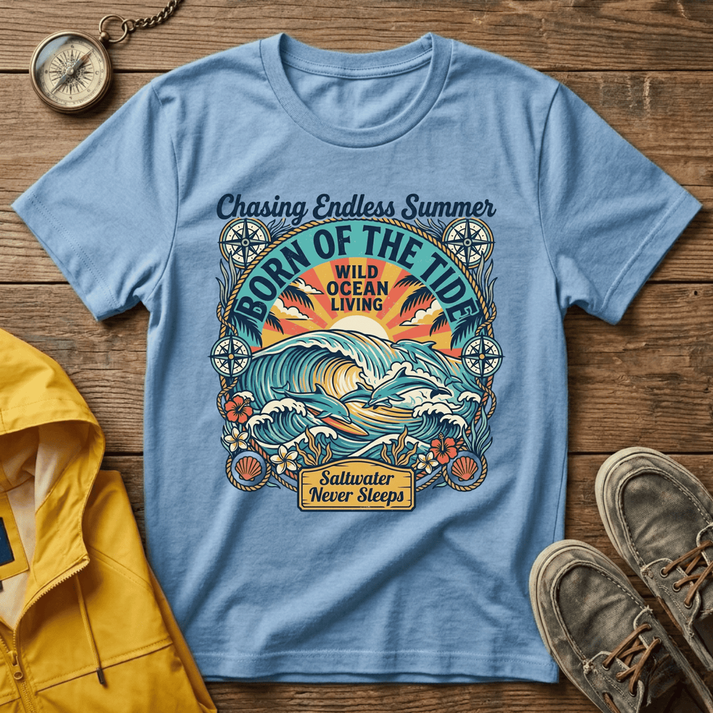 T-shirt graphique Born of the Tide – T-shirt vintage sur le thème de l'océan "Chasing Endless Summer"