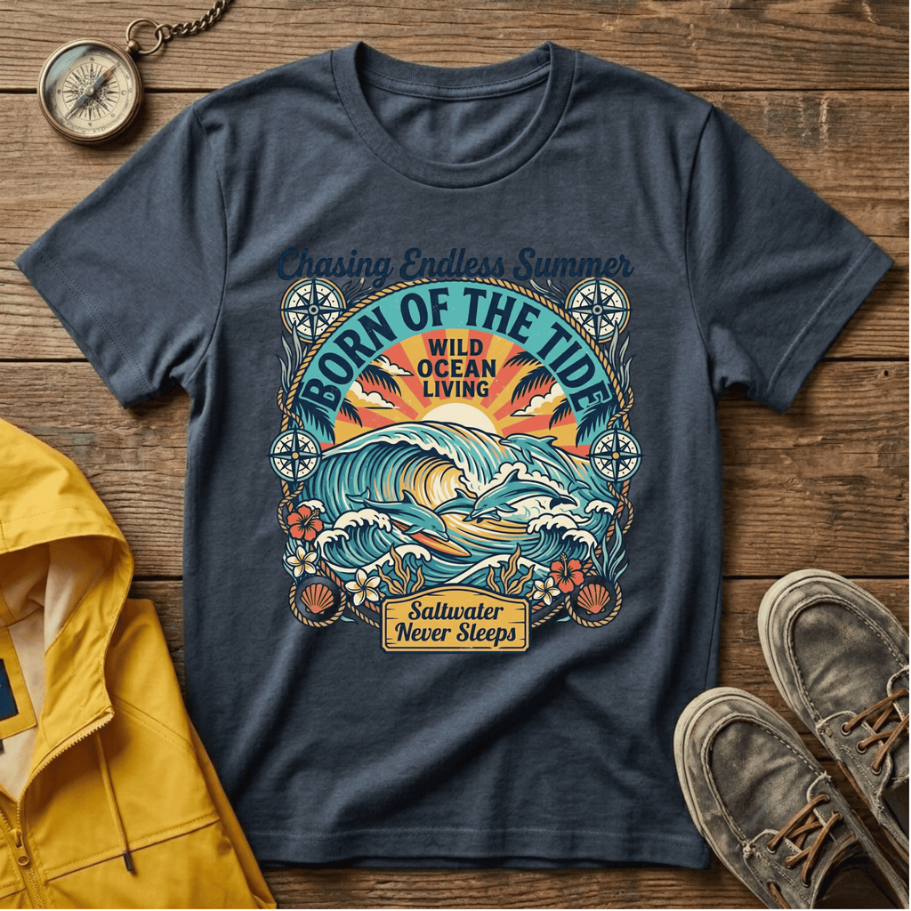T-shirt graphique Born of the Tide – T-shirt vintage sur le thème de l'océan "Chasing Endless Summer"