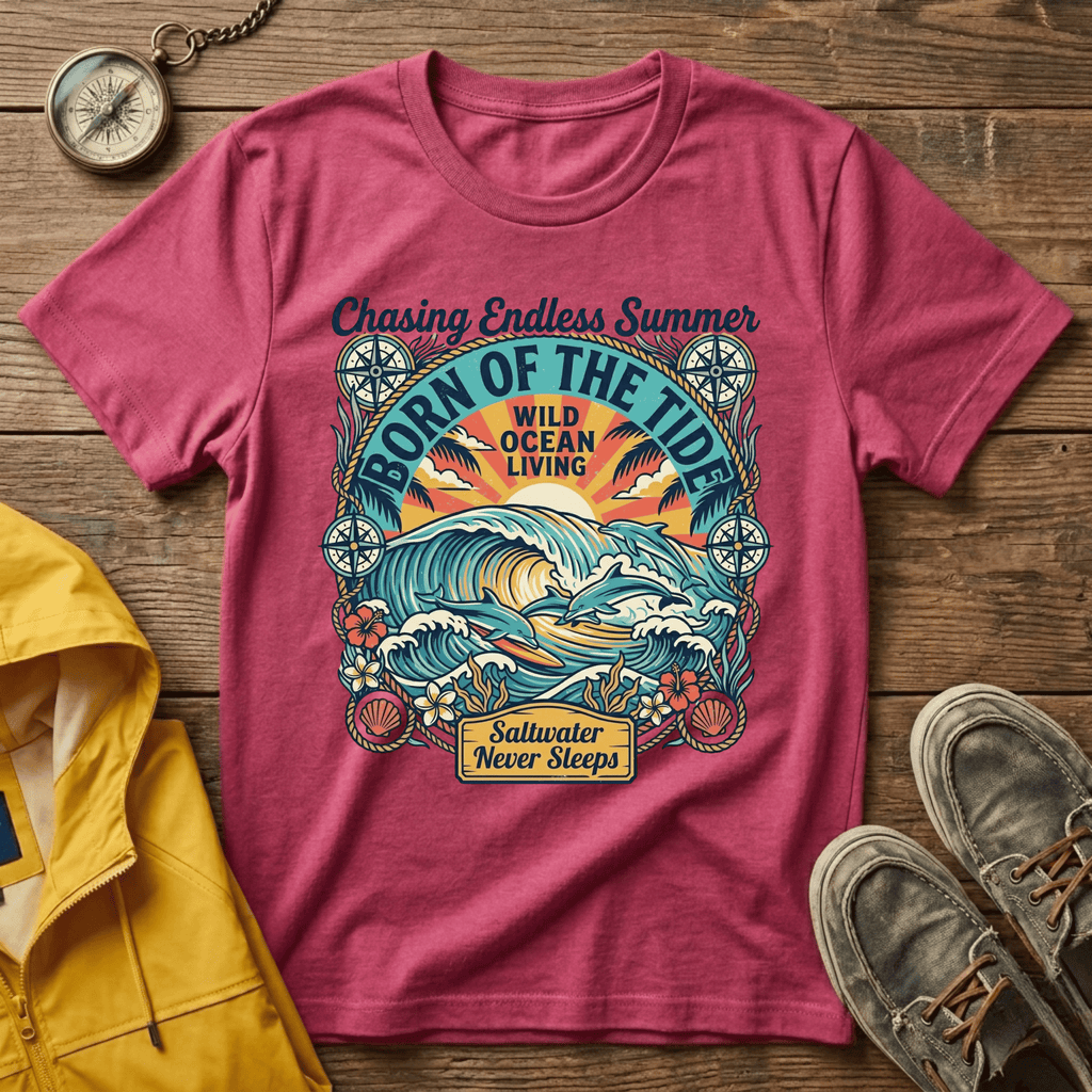 T-shirt graphique Born of the Tide – T-shirt vintage sur le thème de l'océan "Chasing Endless Summer"