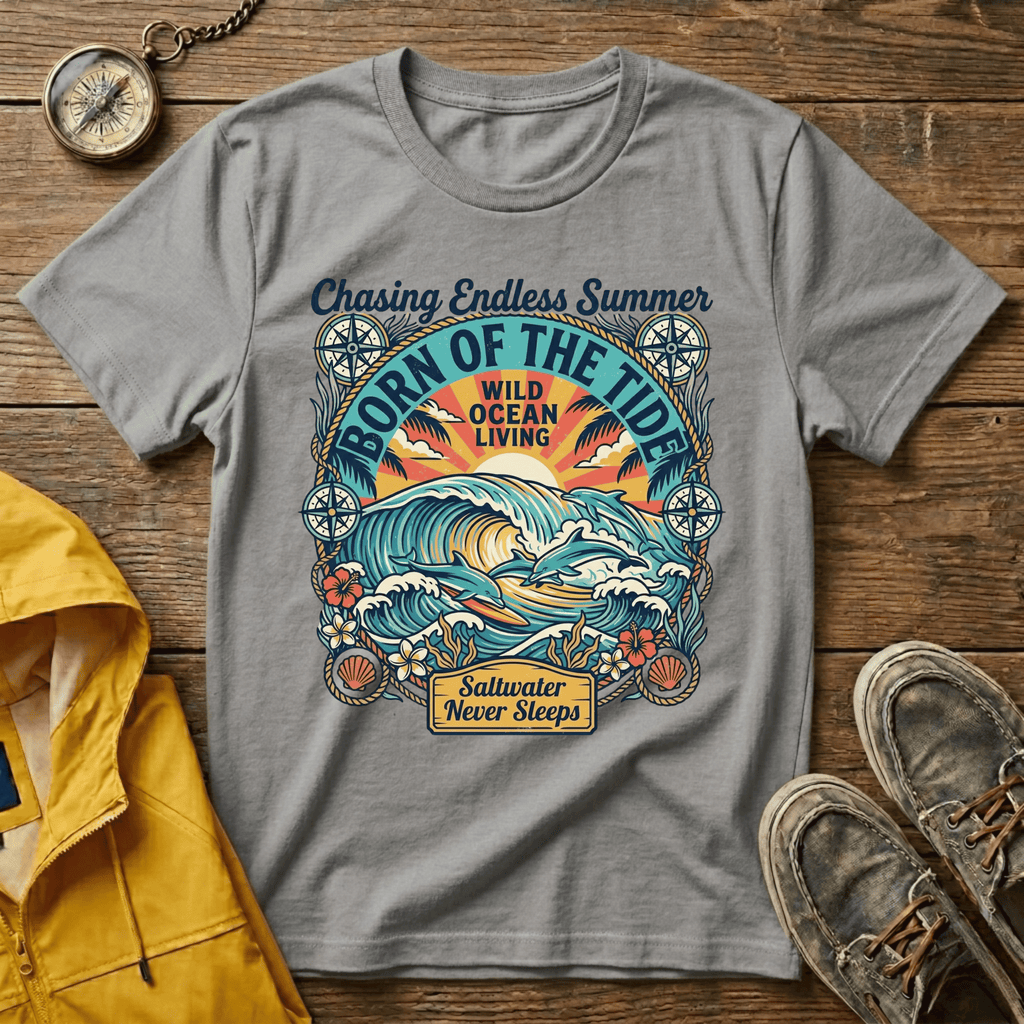 T-shirt graphique Born of the Tide – T-shirt vintage sur le thème de l'océan "Chasing Endless Summer"