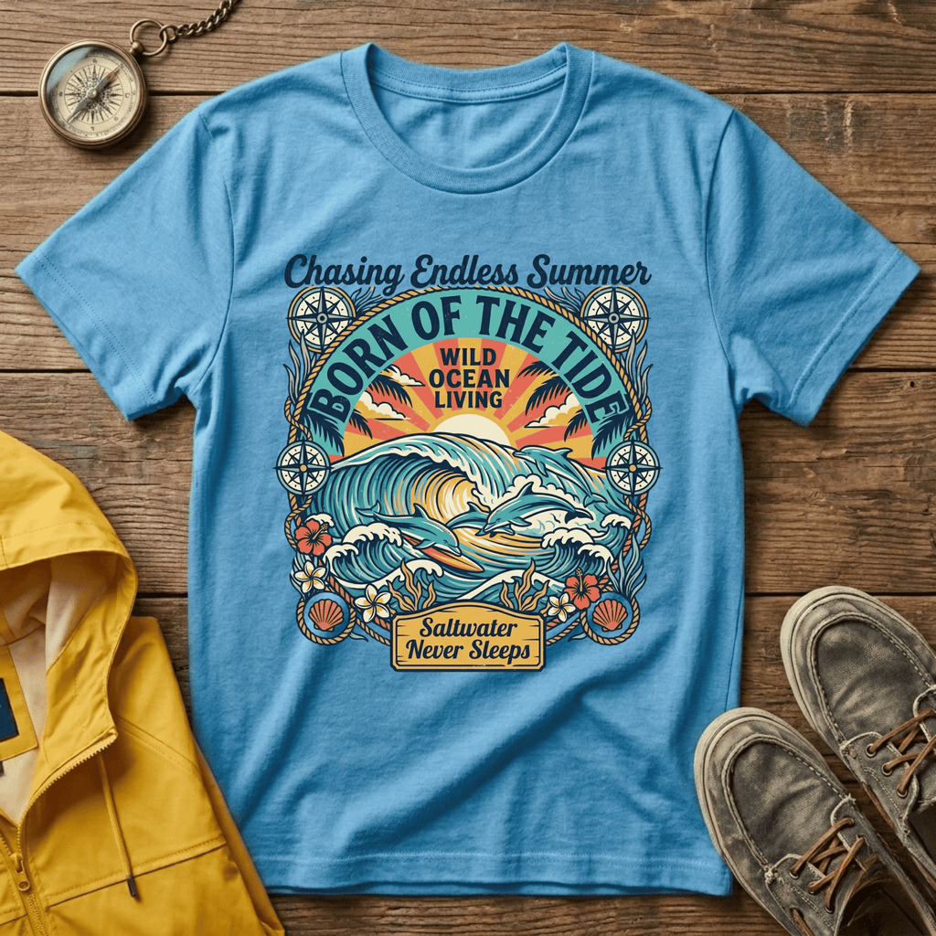 T-shirt graphique Born of the Tide – T-shirt vintage sur le thème de l'océan "Chasing Endless Summer"