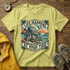 Life Happens At High Tide T‑Shirt — Tropical Beach Sunset Surf Tee