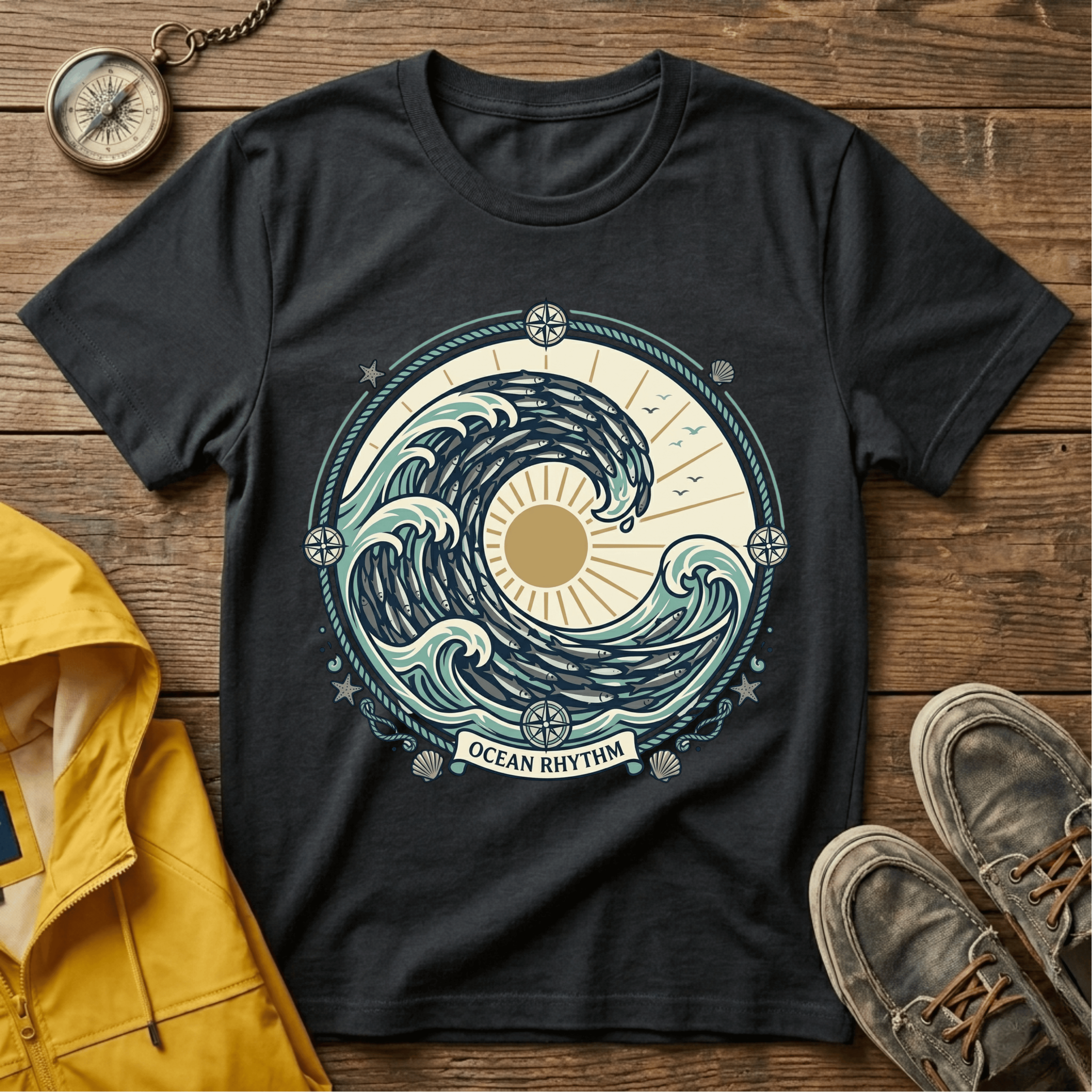 Wave Crest T-Shirt — Nautical Ocean Sun Graphic Tee