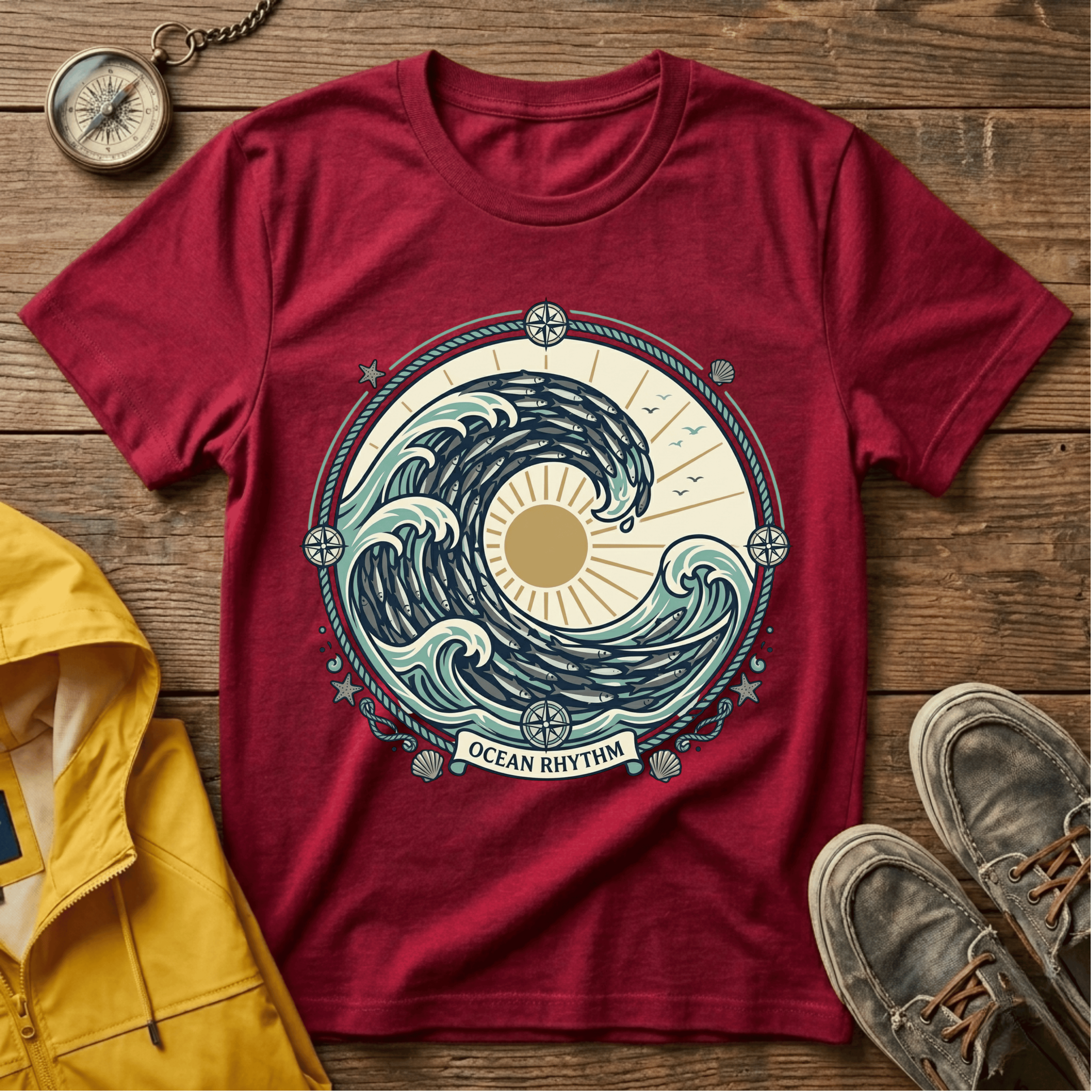 Wave Crest T-Shirt — Nautical Ocean Sun Graphic Tee
