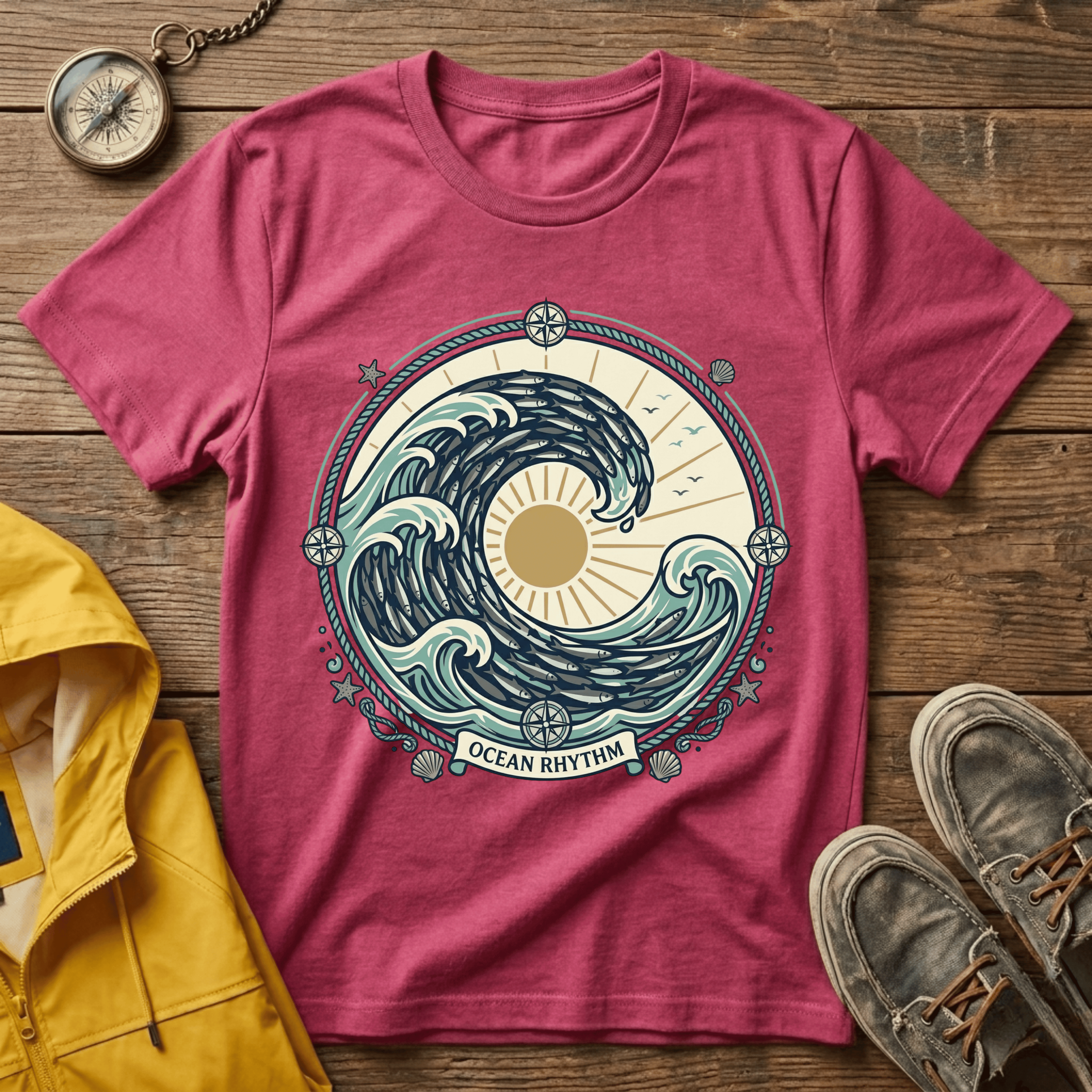 Wave Crest T-Shirt — Nautical Ocean Sun Graphic Tee