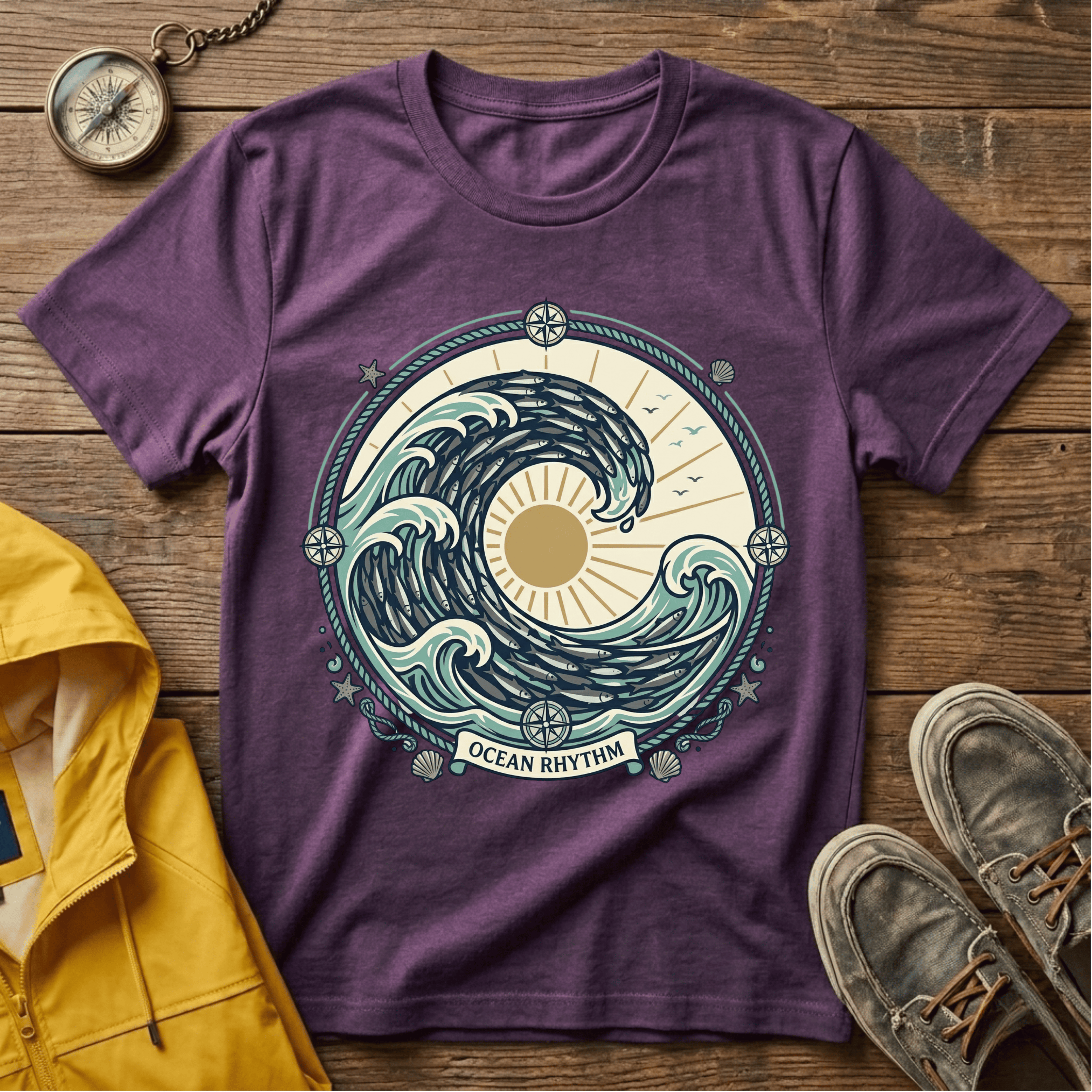 Wave Crest T-Shirt — Nautical Ocean Sun Graphic Tee