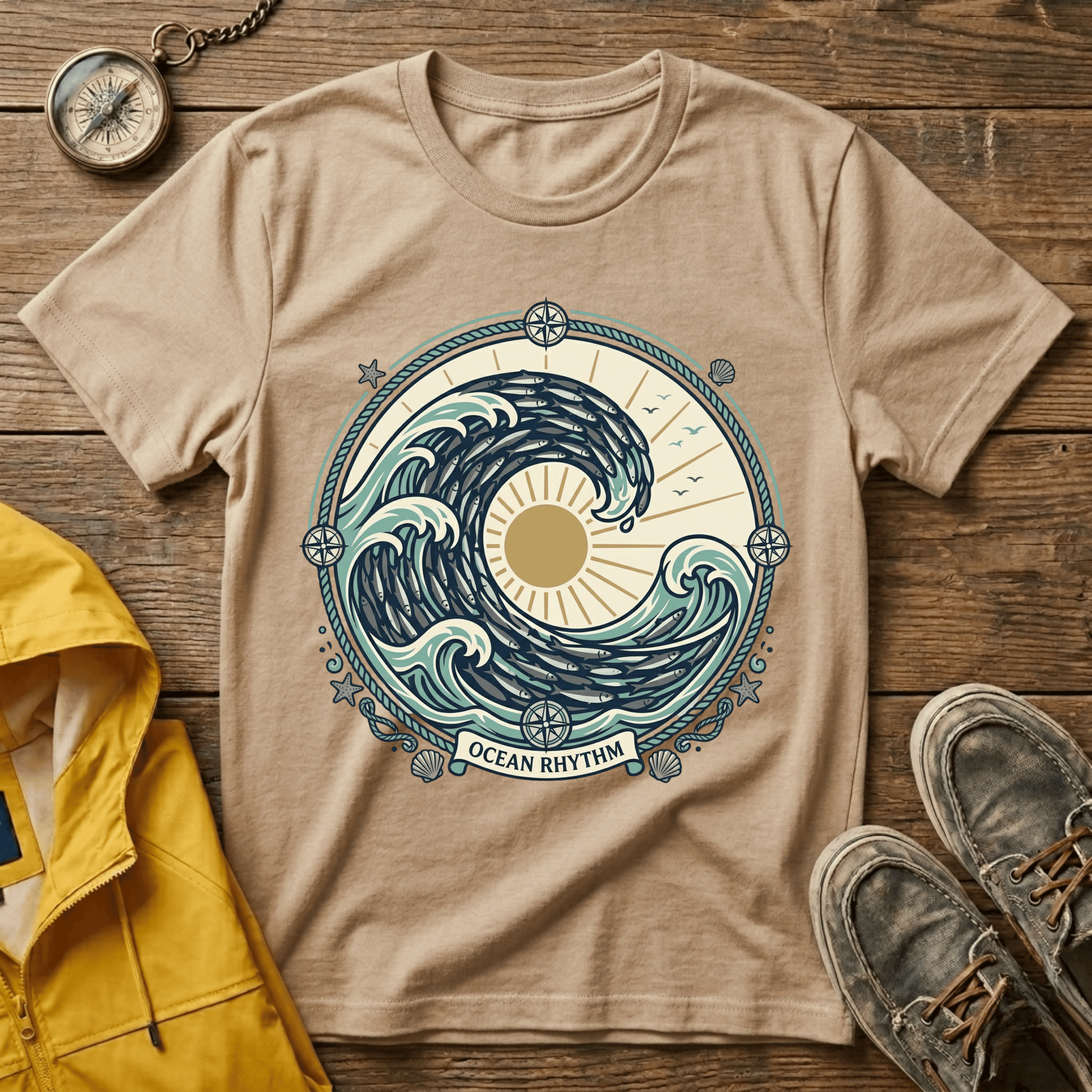 Wave Crest T-Shirt — Nautical Ocean Sun Graphic Tee
