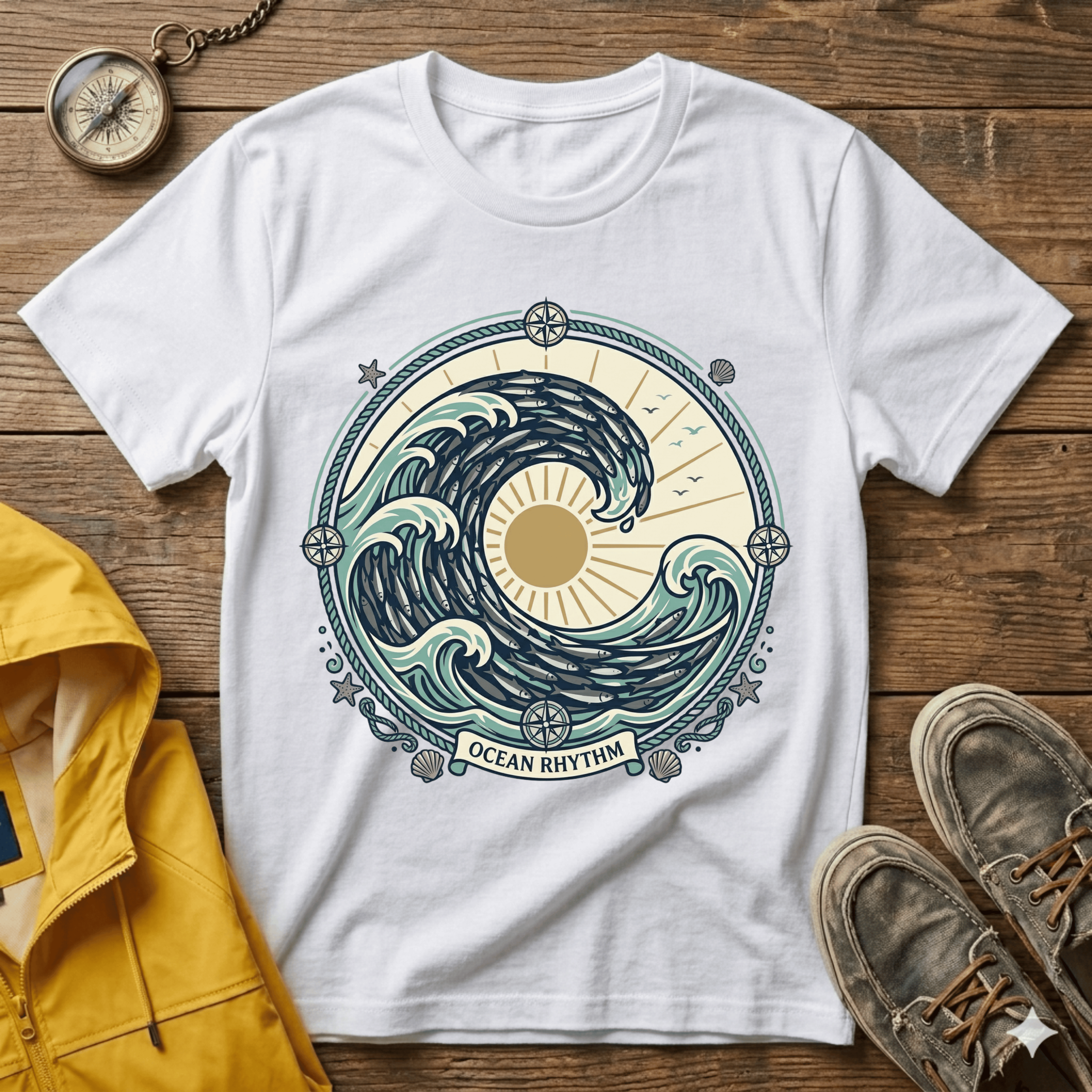 Wave Crest T-Shirt — Nautical Ocean Sun Graphic Tee