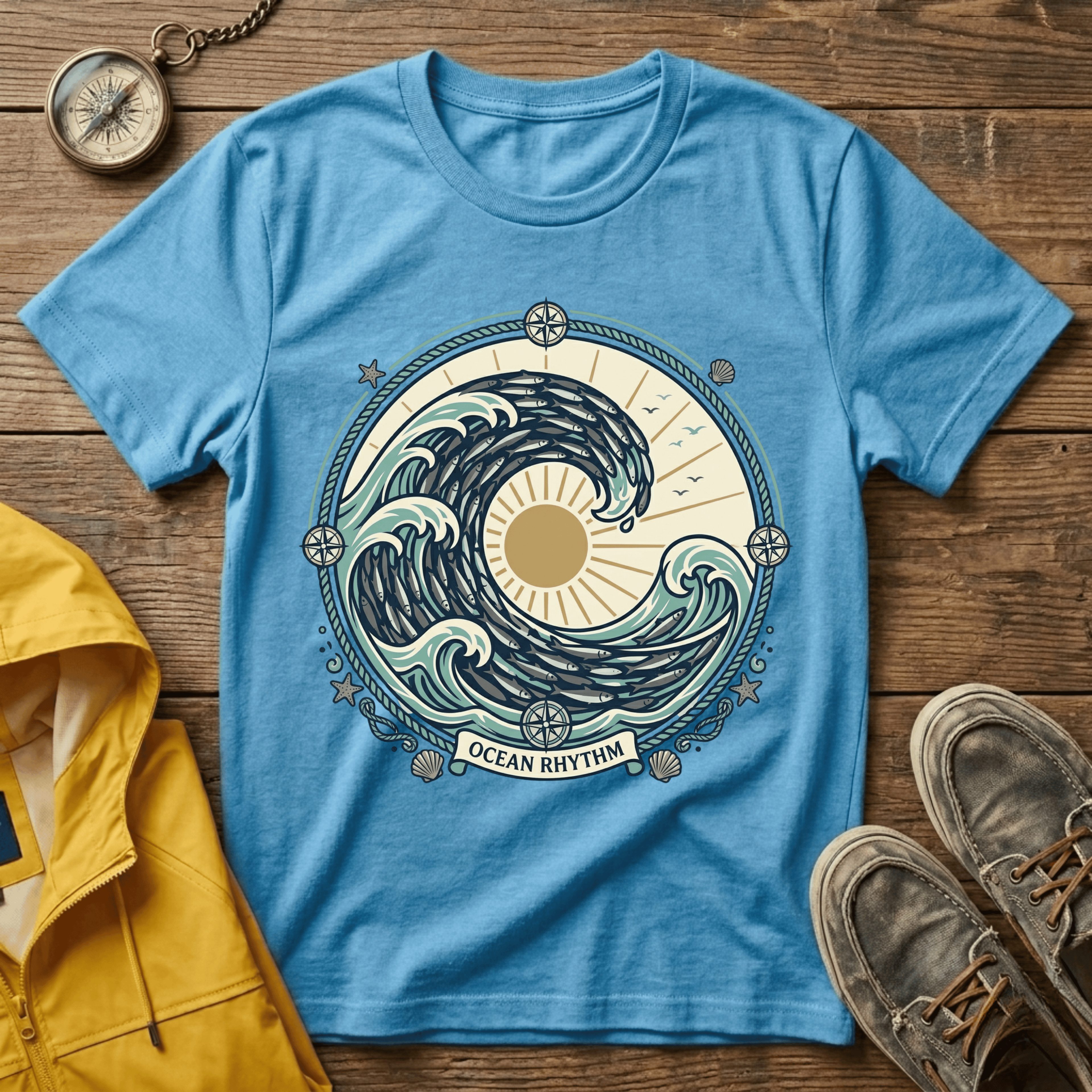 Wave Crest T-Shirt — Nautical Ocean Sun Graphic Tee