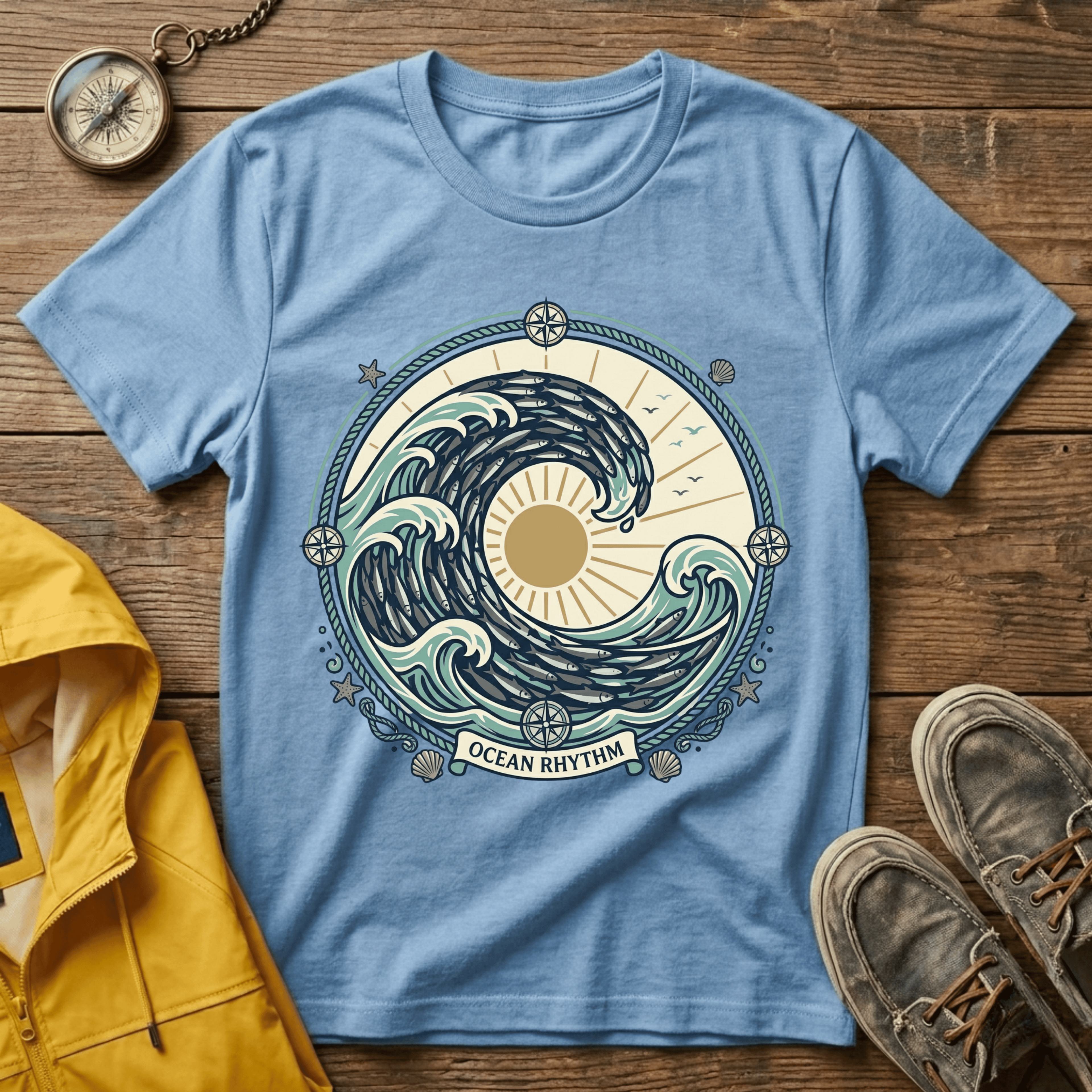 Wave Crest T-Shirt — Nautical Ocean Sun Graphic Tee